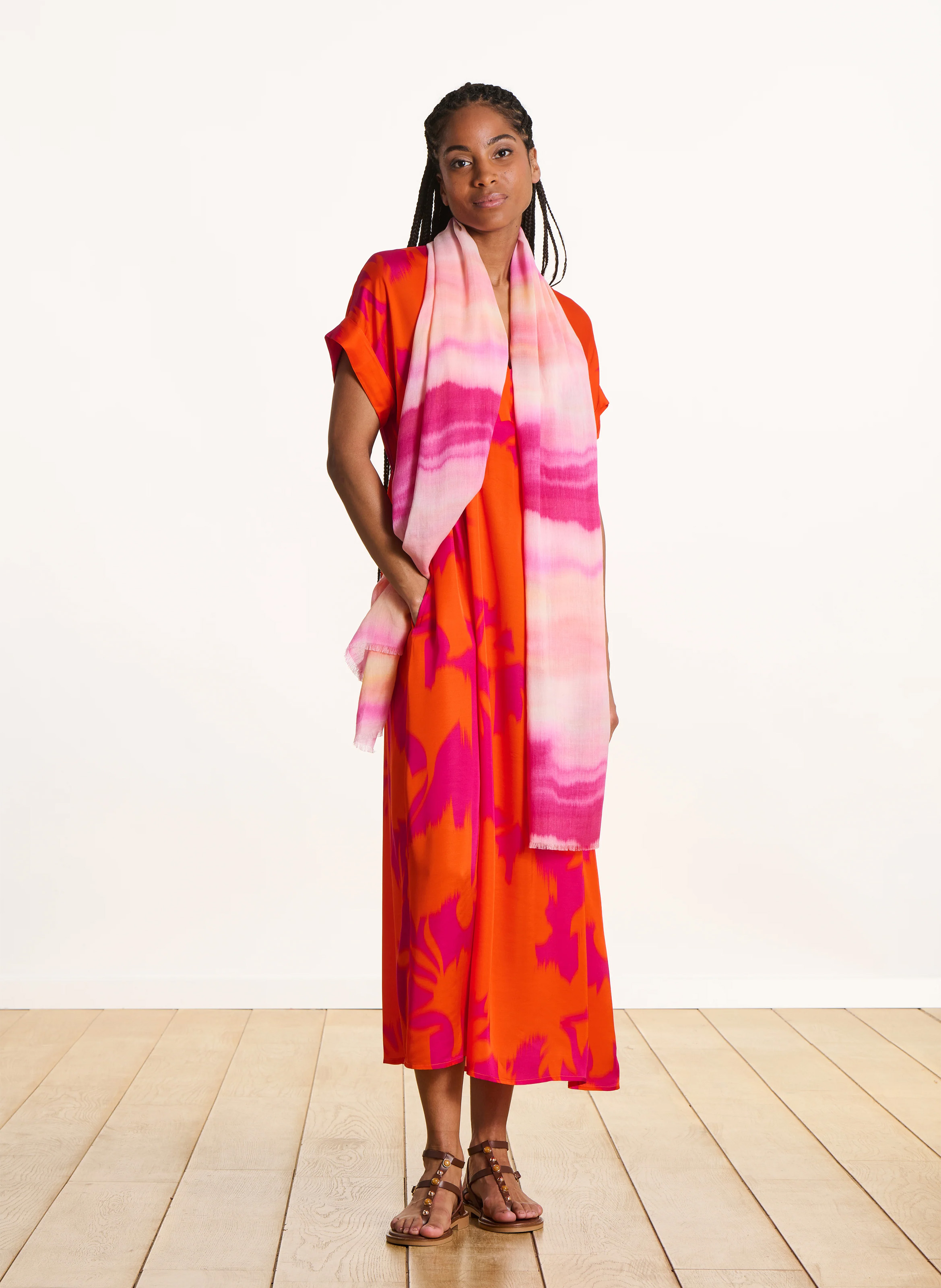 Foulard en coton rayé LA FEE MARABOUTEE Rose
