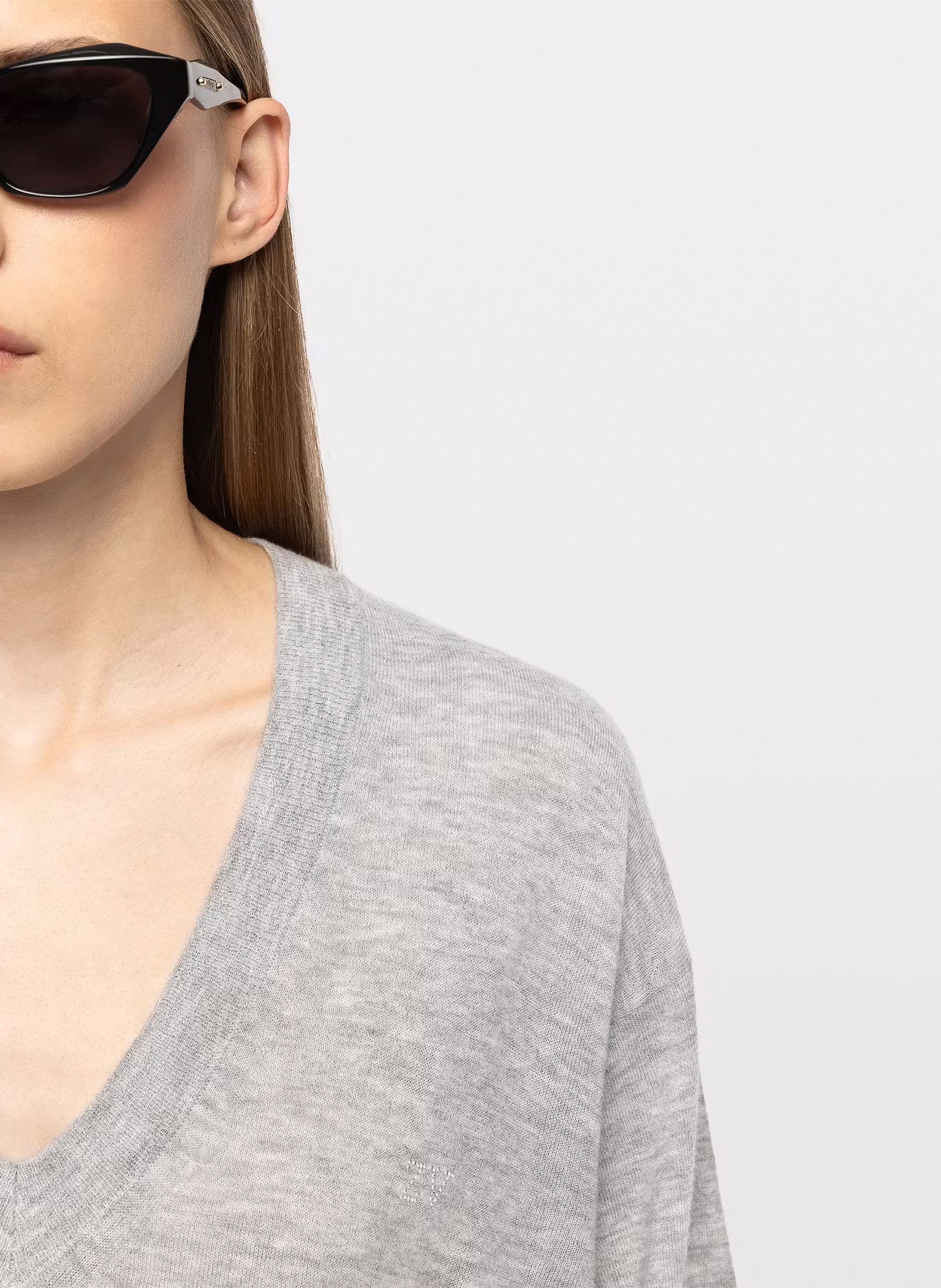 Oversize-Pullover mit V-Ausschnitt - Kaschmir ZADIG&VOLTAIRE Grau