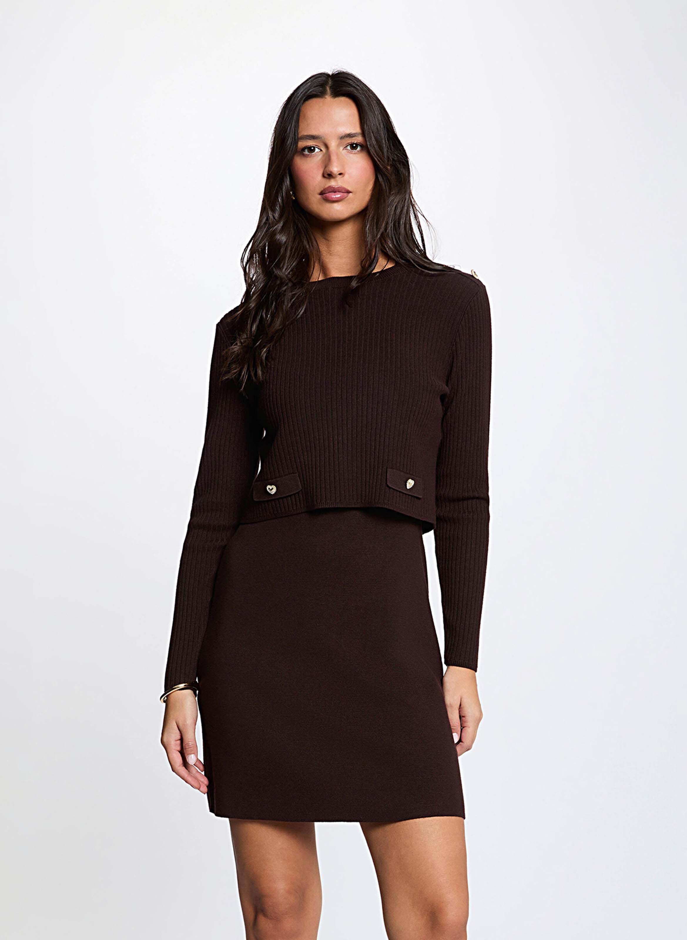 Robe courte col rond MORGAN Marron