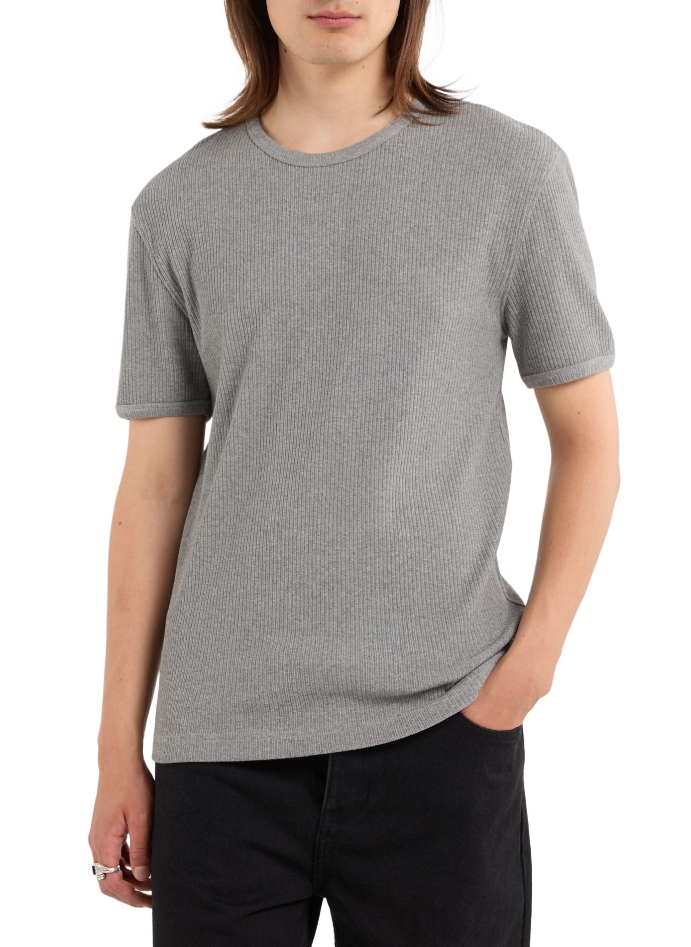 Straight round neck ribbed cotton T-shirt SAISON 1865 Grey
