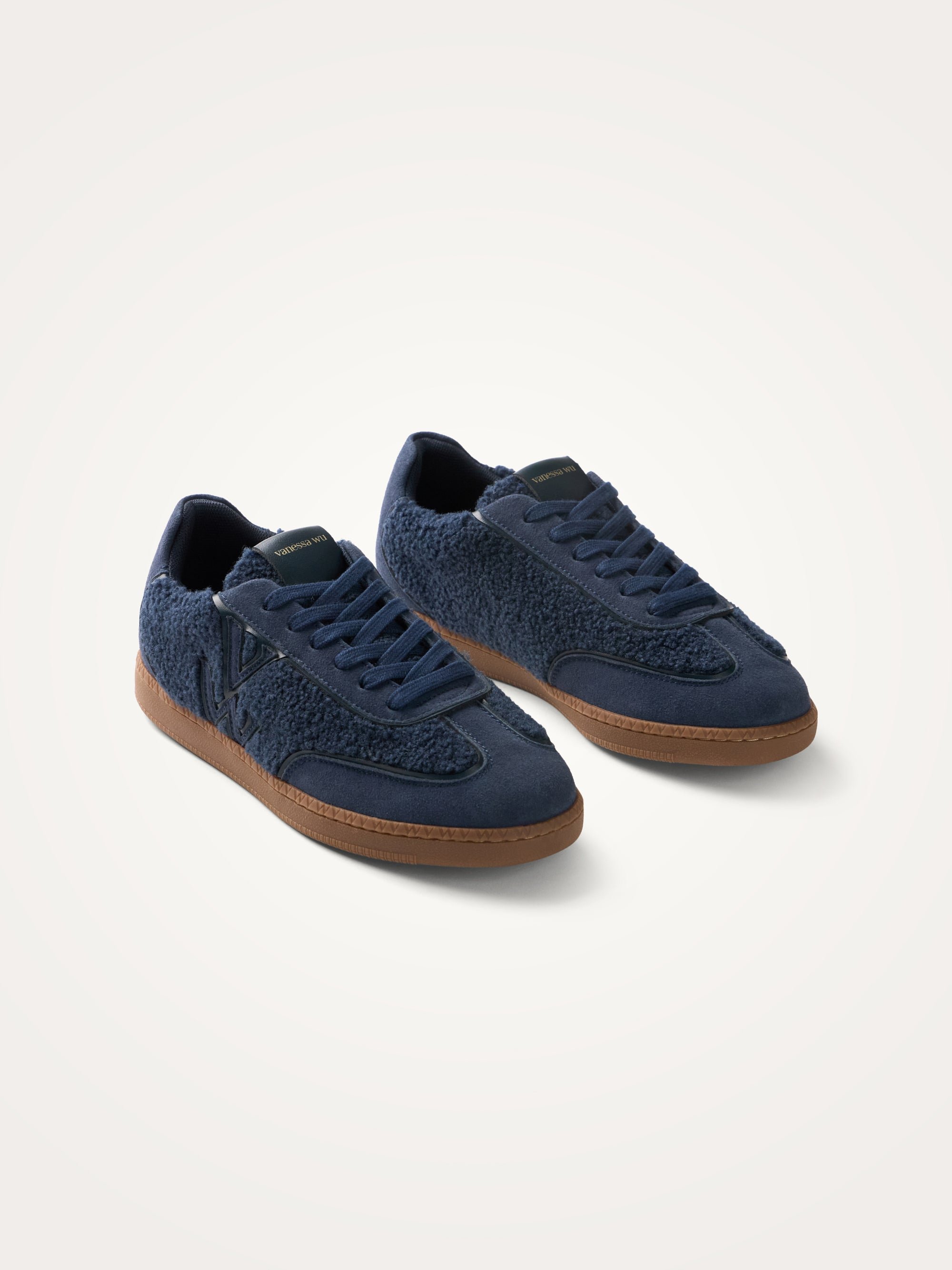 Monogram faux shearling sneakers with retro sole VANESSA WU Blue