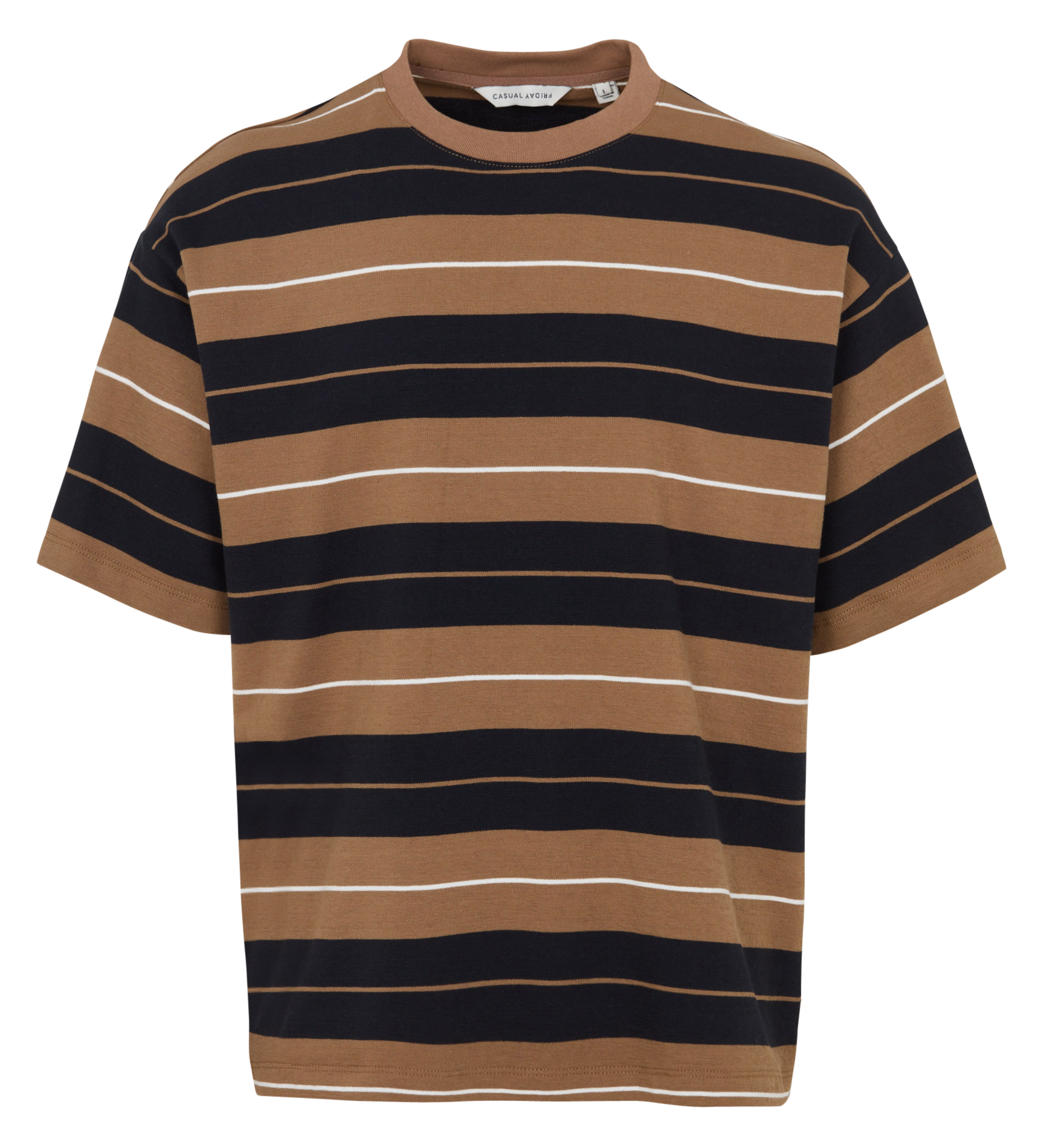 Gestreiftes Baumwoll-T-Shirt CASUAL FRIDAY Braun