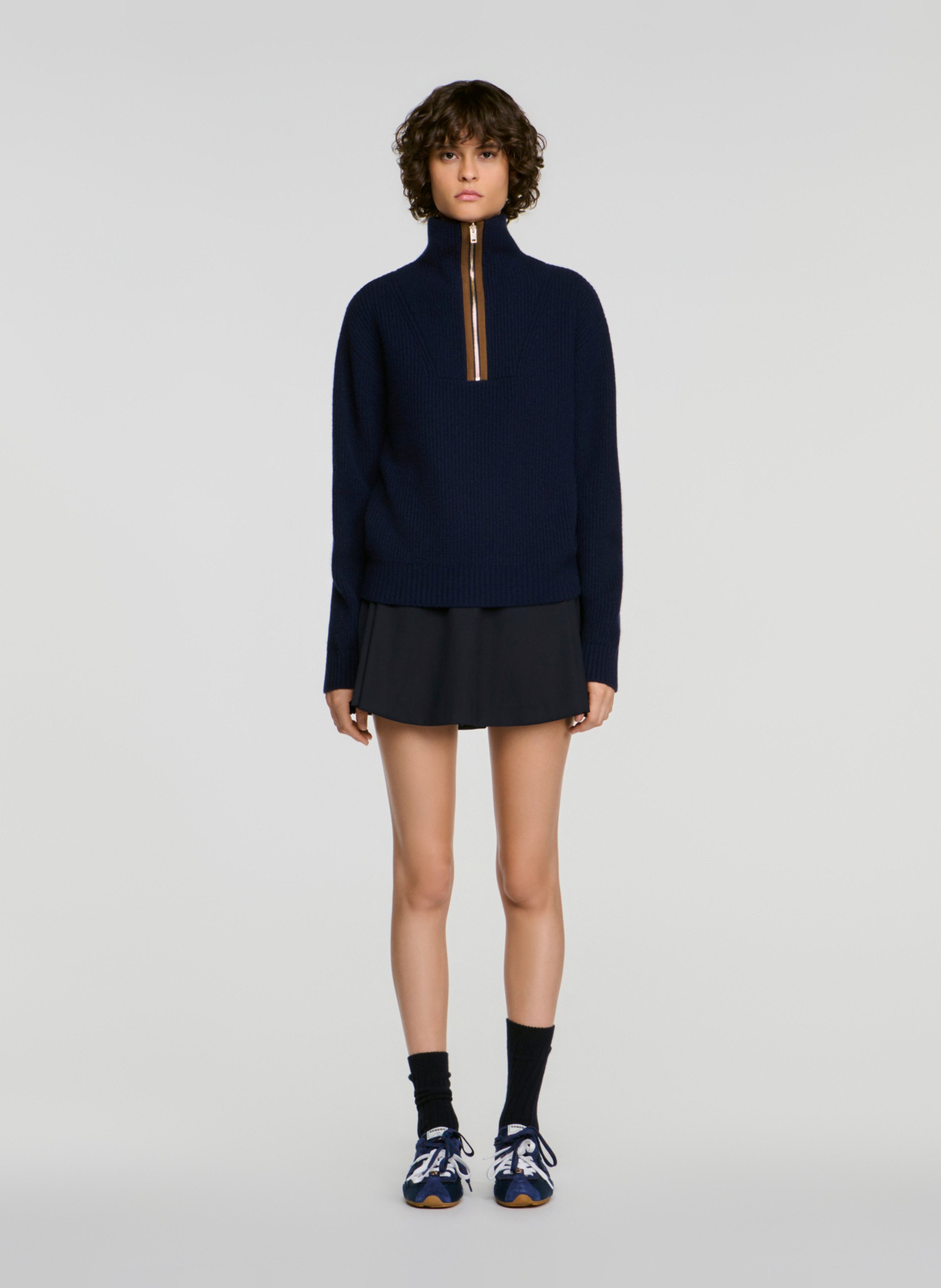 Zipped-neck wool-mix sweater SANDRO Blue