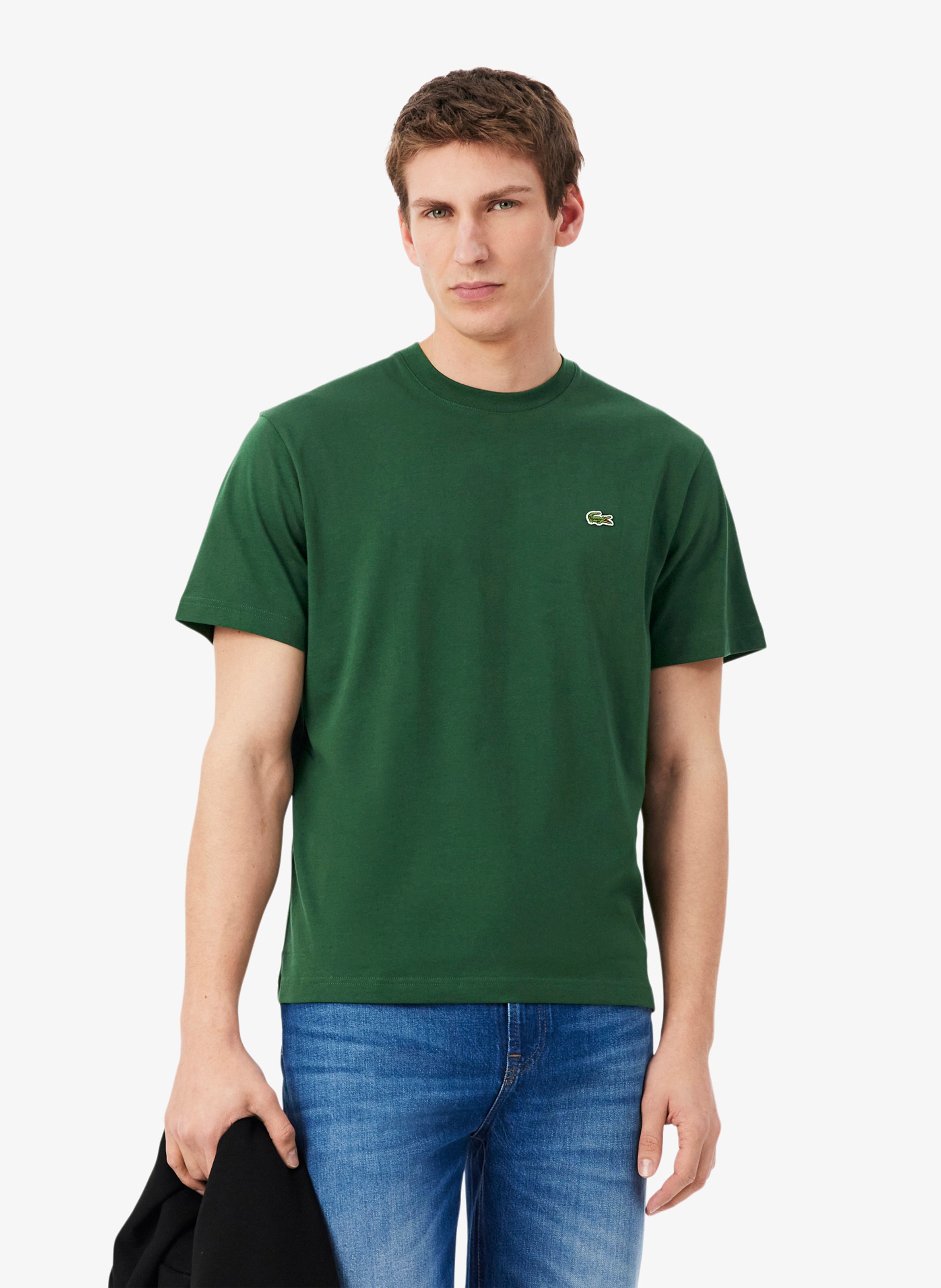Einfarbiges T-Shirt mit Baumwolllogo LACOSTE Grun