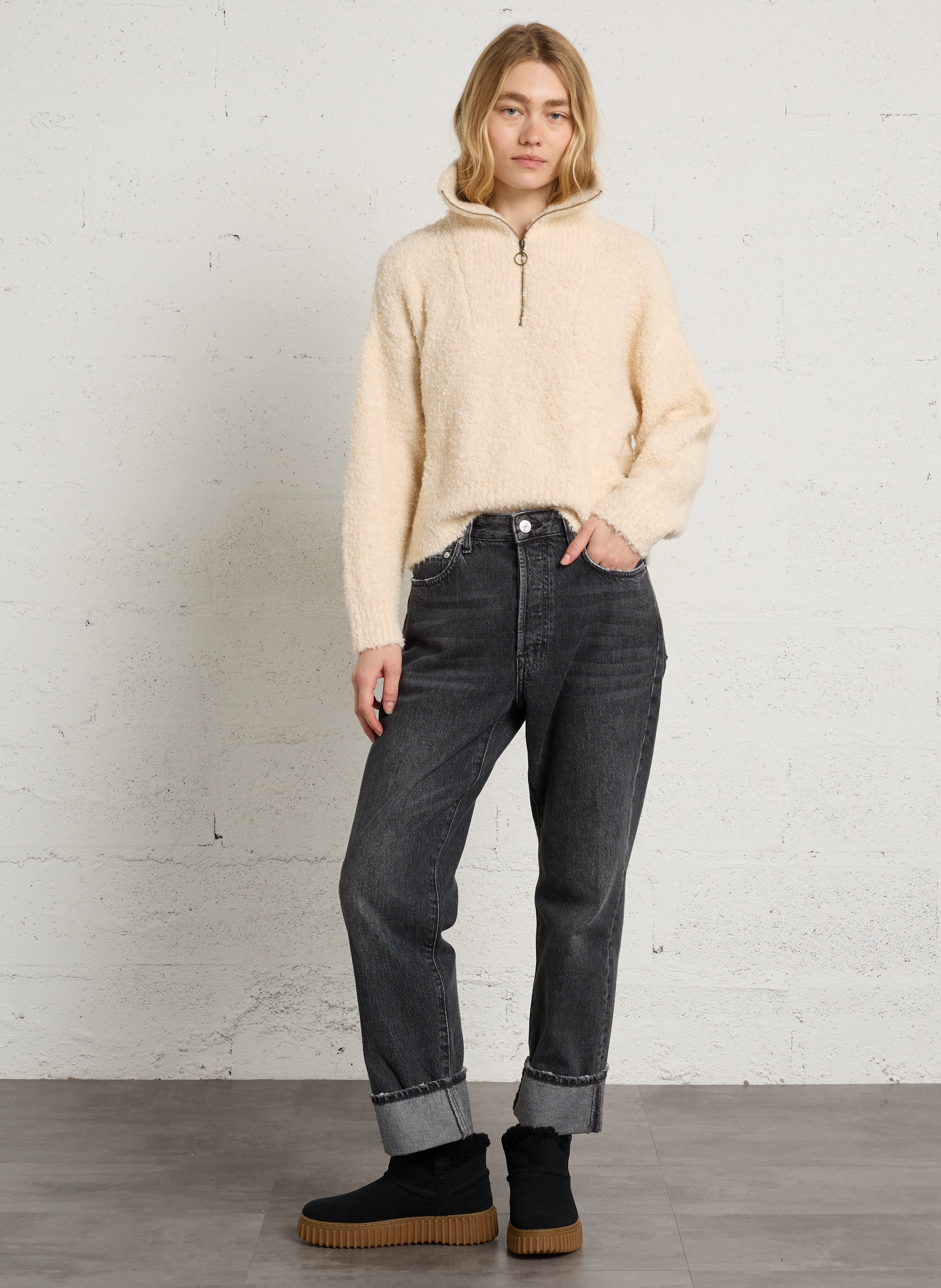 Pull ample col montant zippé BILLABONG Beige