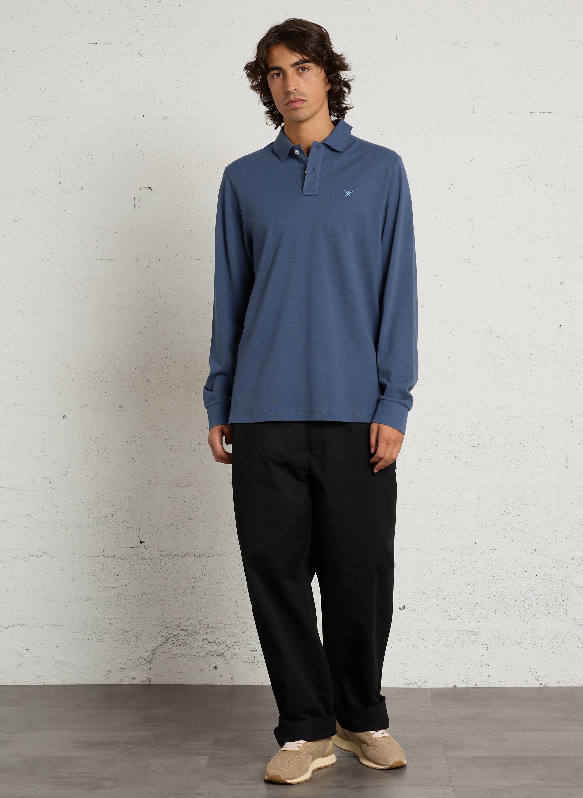 Polo manches longues droit en coton HACKETT Bleu