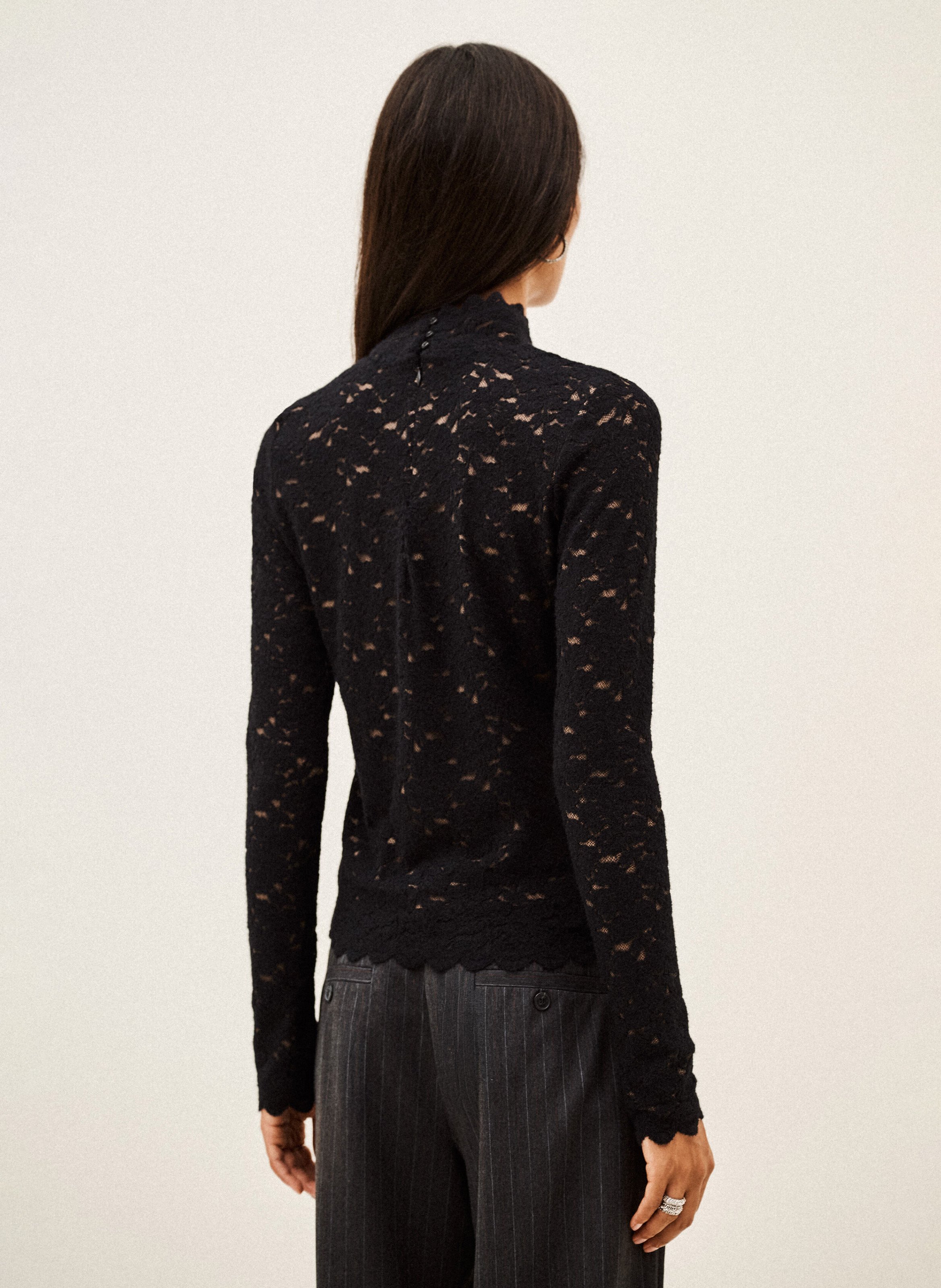 Top droit à dentelle BA&SH Noir