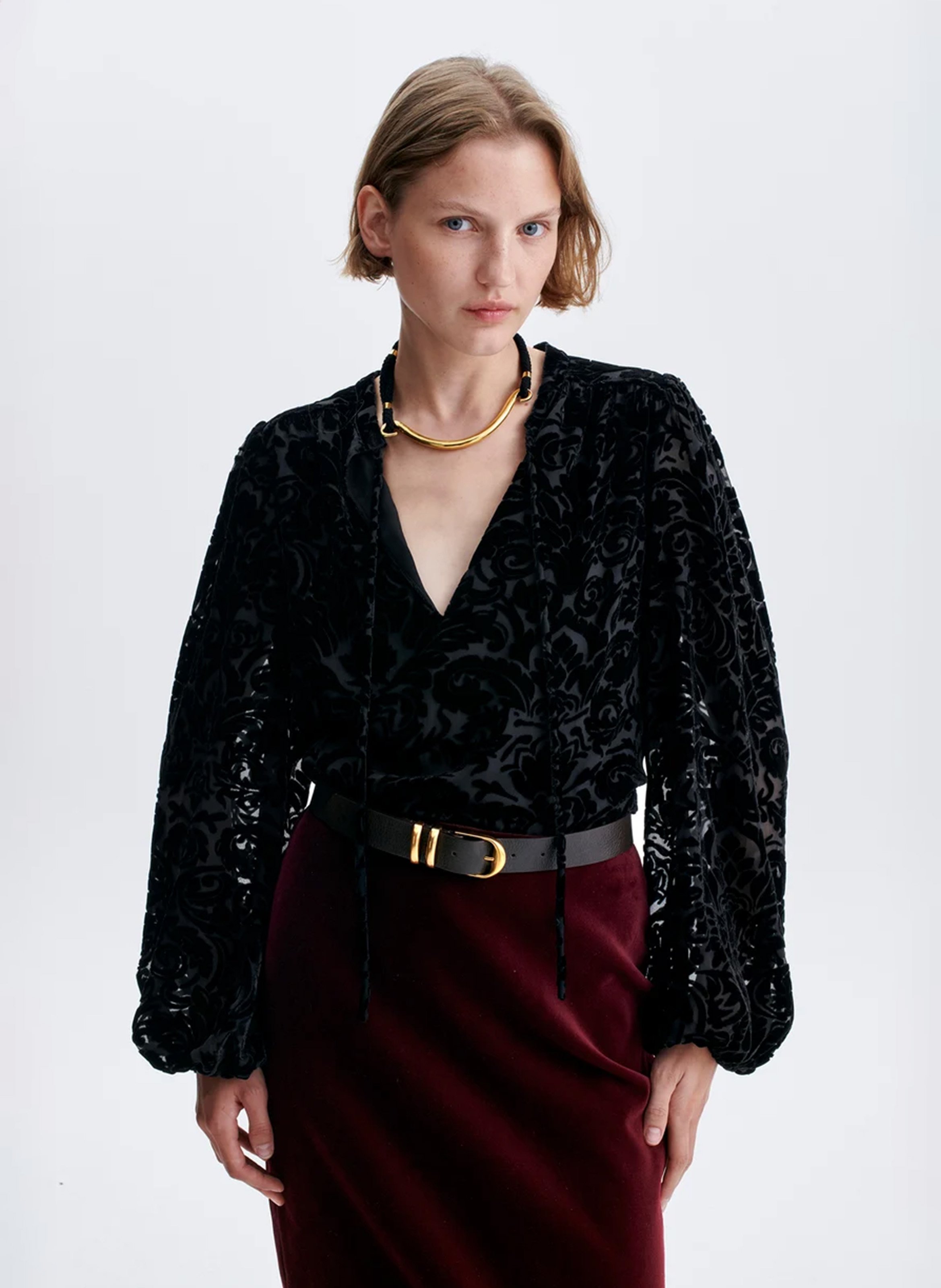 Ruime blouse van fluwelen jacquard VANESSA BRUNO Zwart