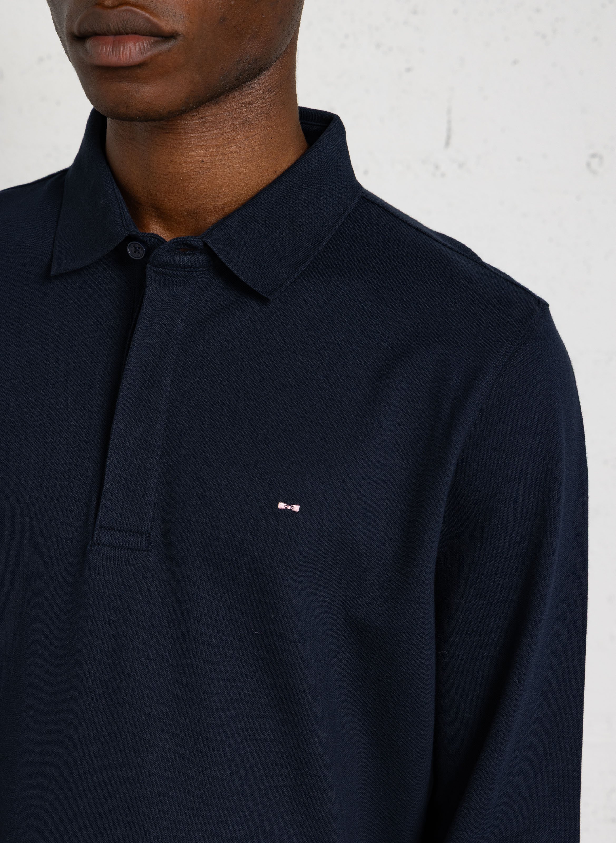 Long-sleeved cotton polo shirt EDEN PARK Blue