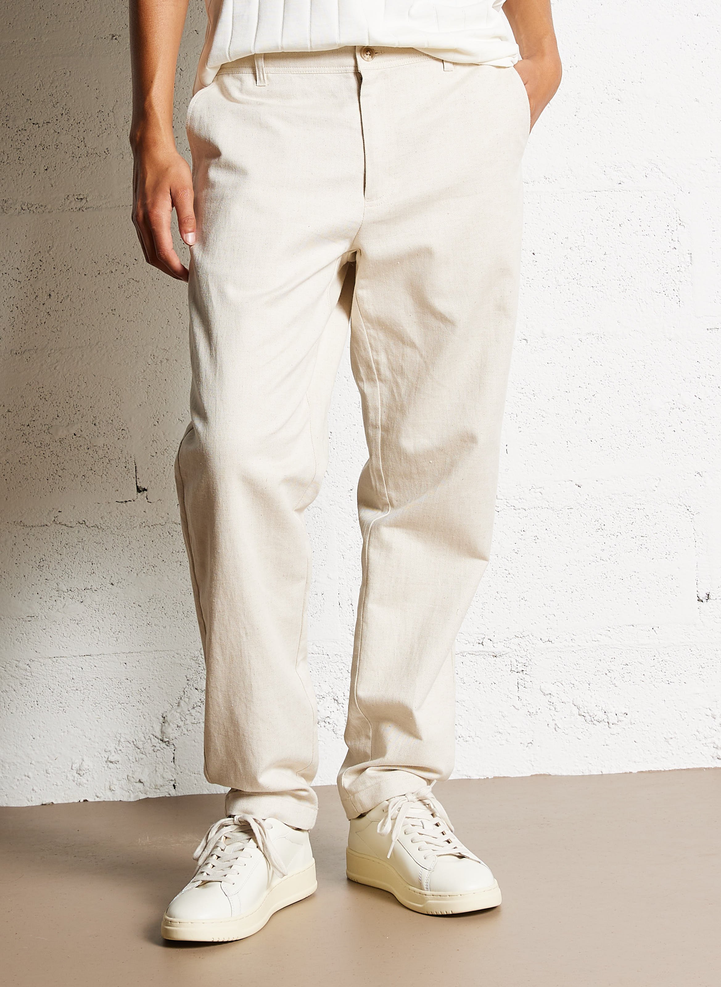Pantalon droit en coton et lin LES DEUX Beige