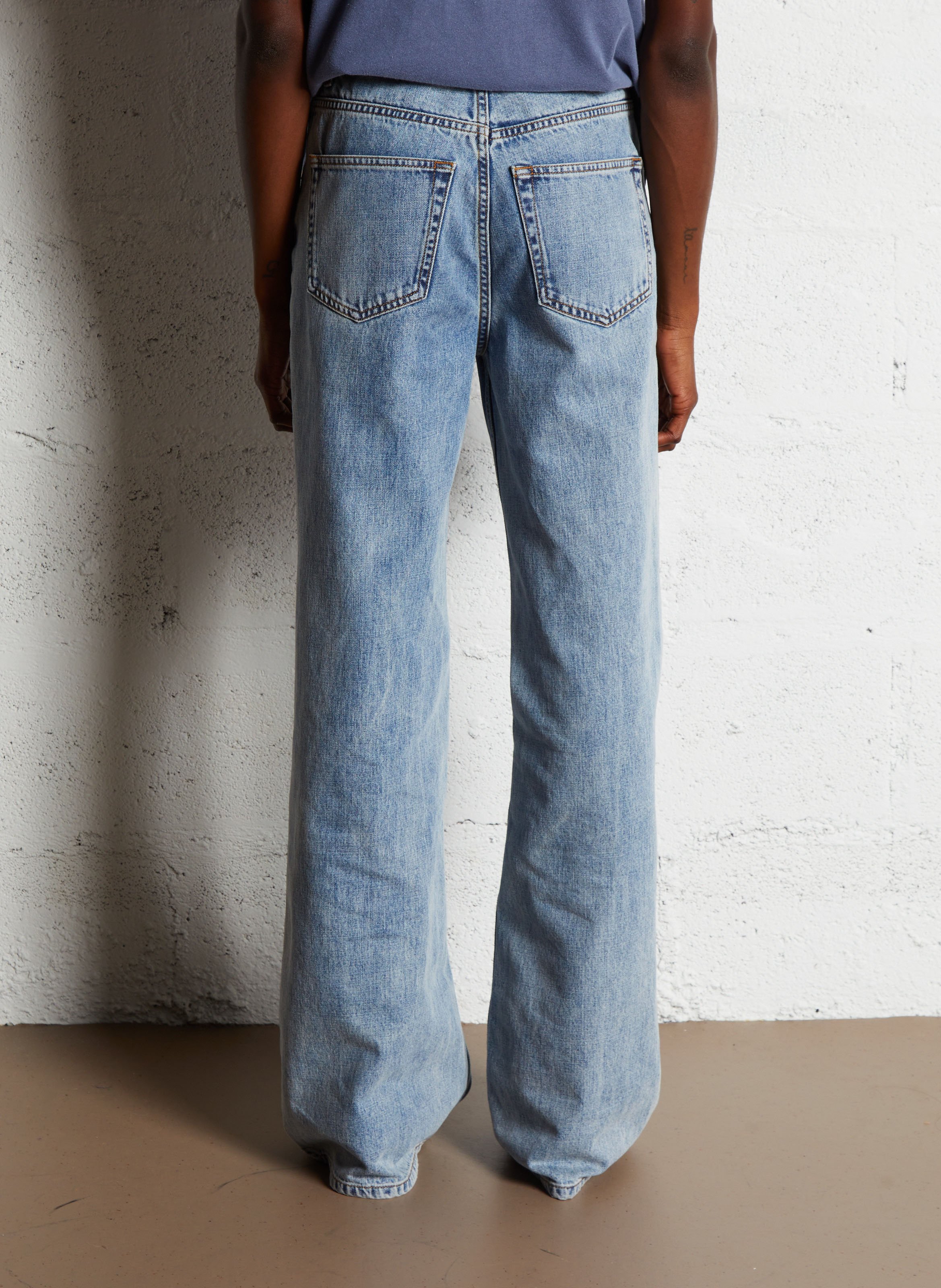 Katoenen flared jeans met verwassen effect Blauw