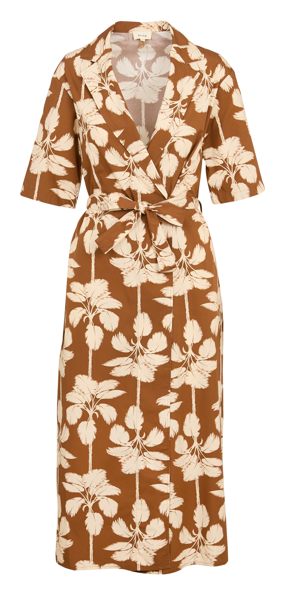 Short belted dress with patterns Brown
