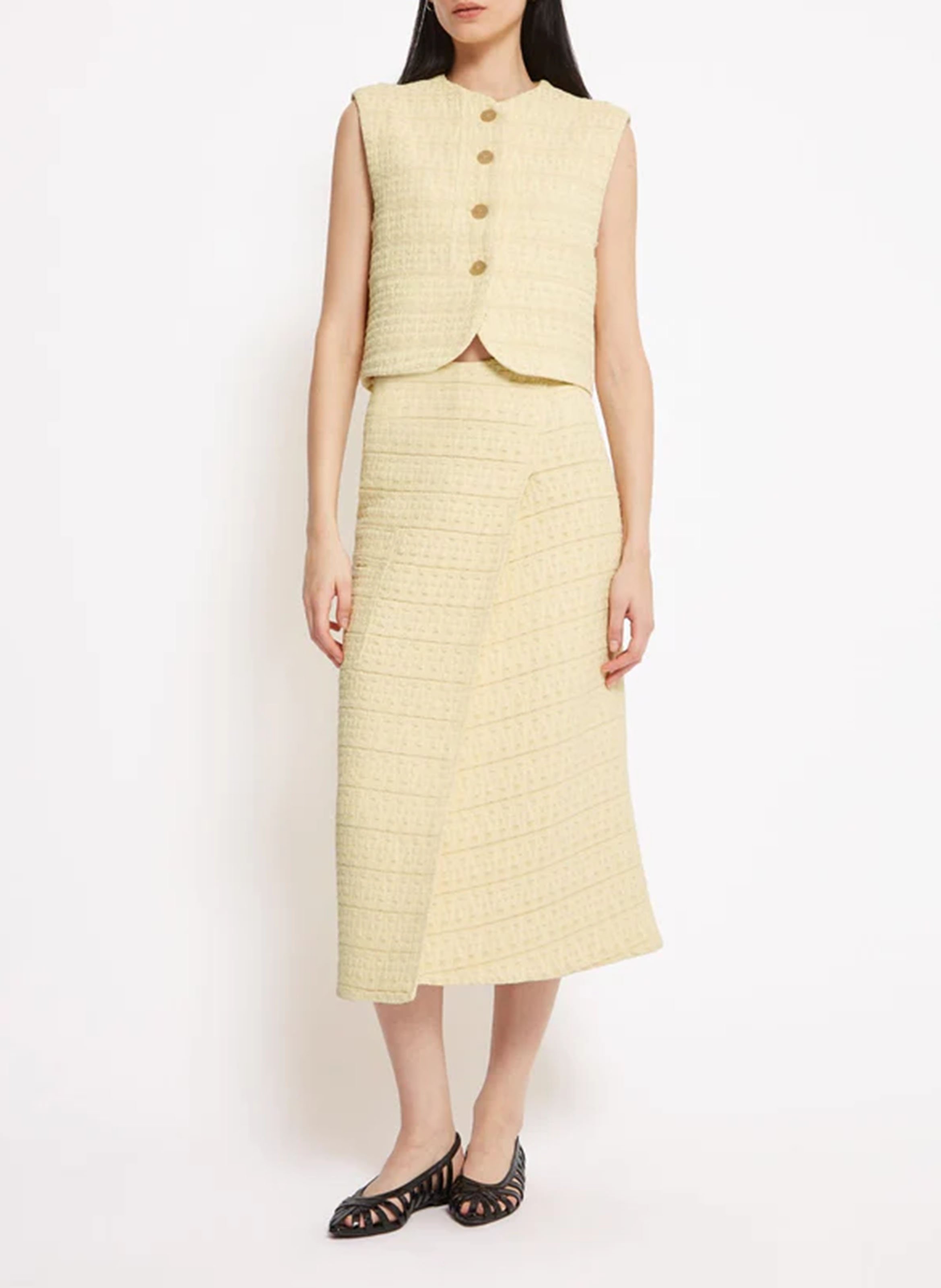 Jupe midi portefeuille effet raphia ROSEANNA Beige