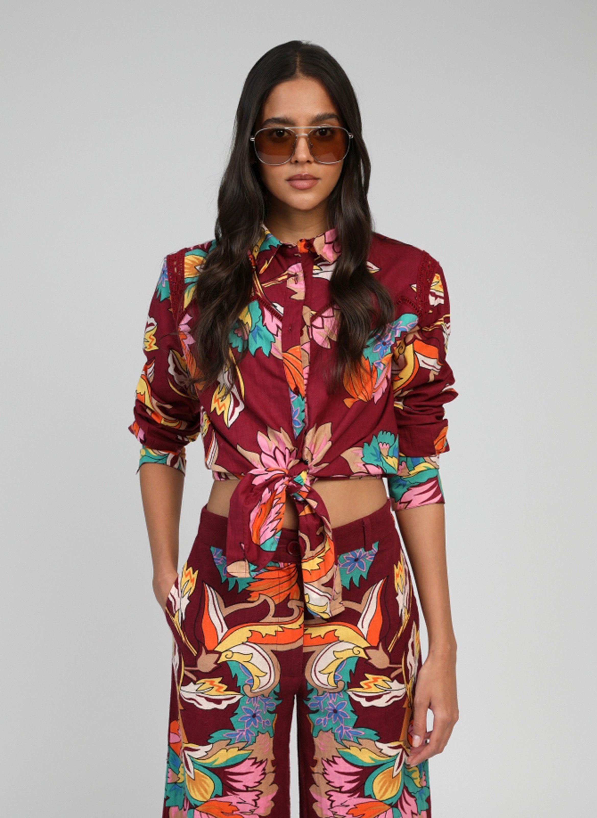 Straight printed cotton shirt AN'GE Red