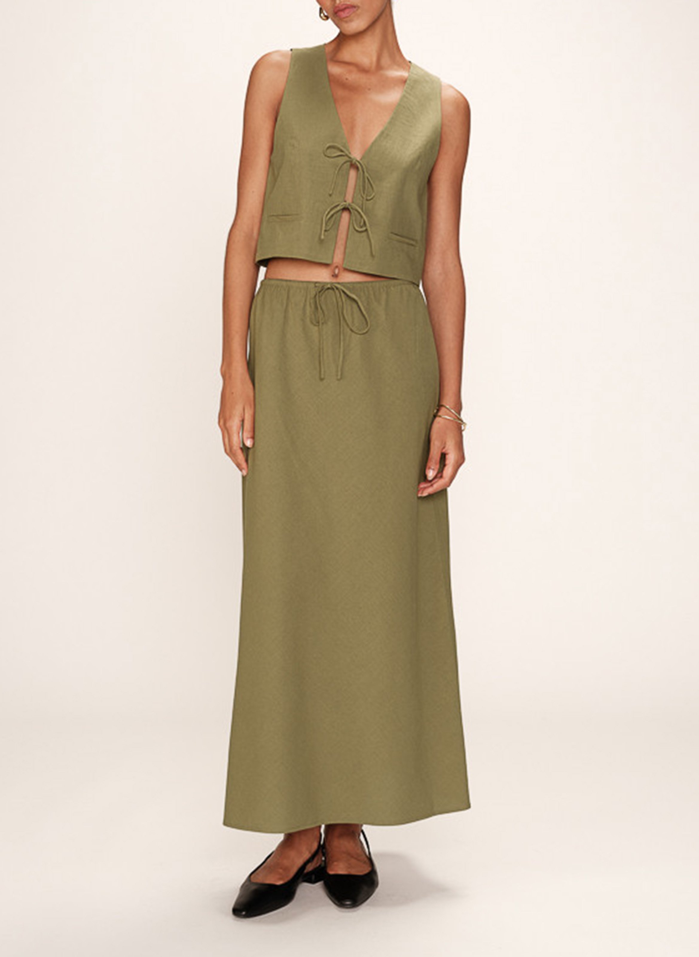 Jupe longue en coton mélangé GRACE ET MILA Vert