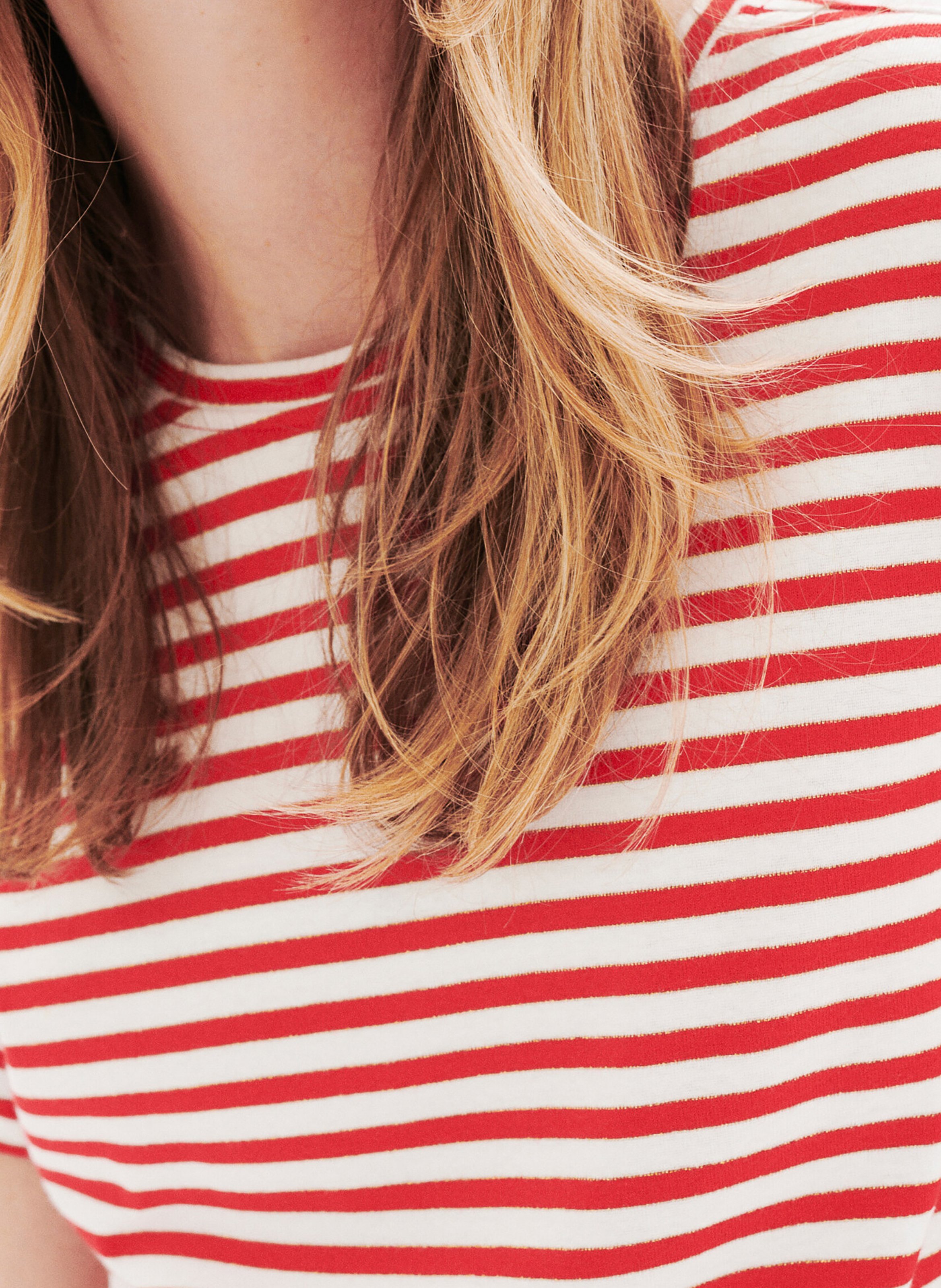 Straight striped round-neck T-shirt CAROLL Red