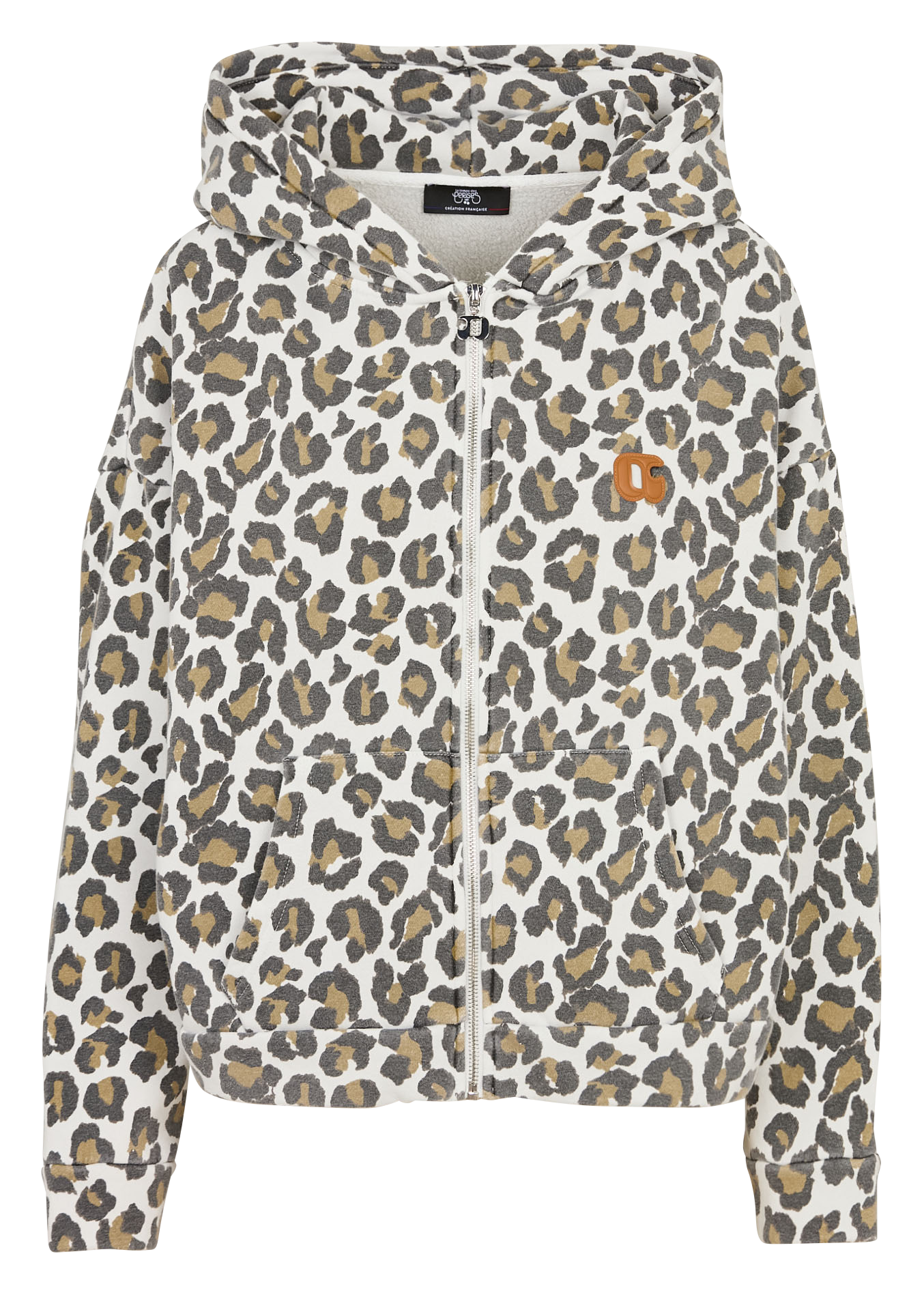 Sweat zippé à capuche léopard LE TEMPS DES CERISES Marron