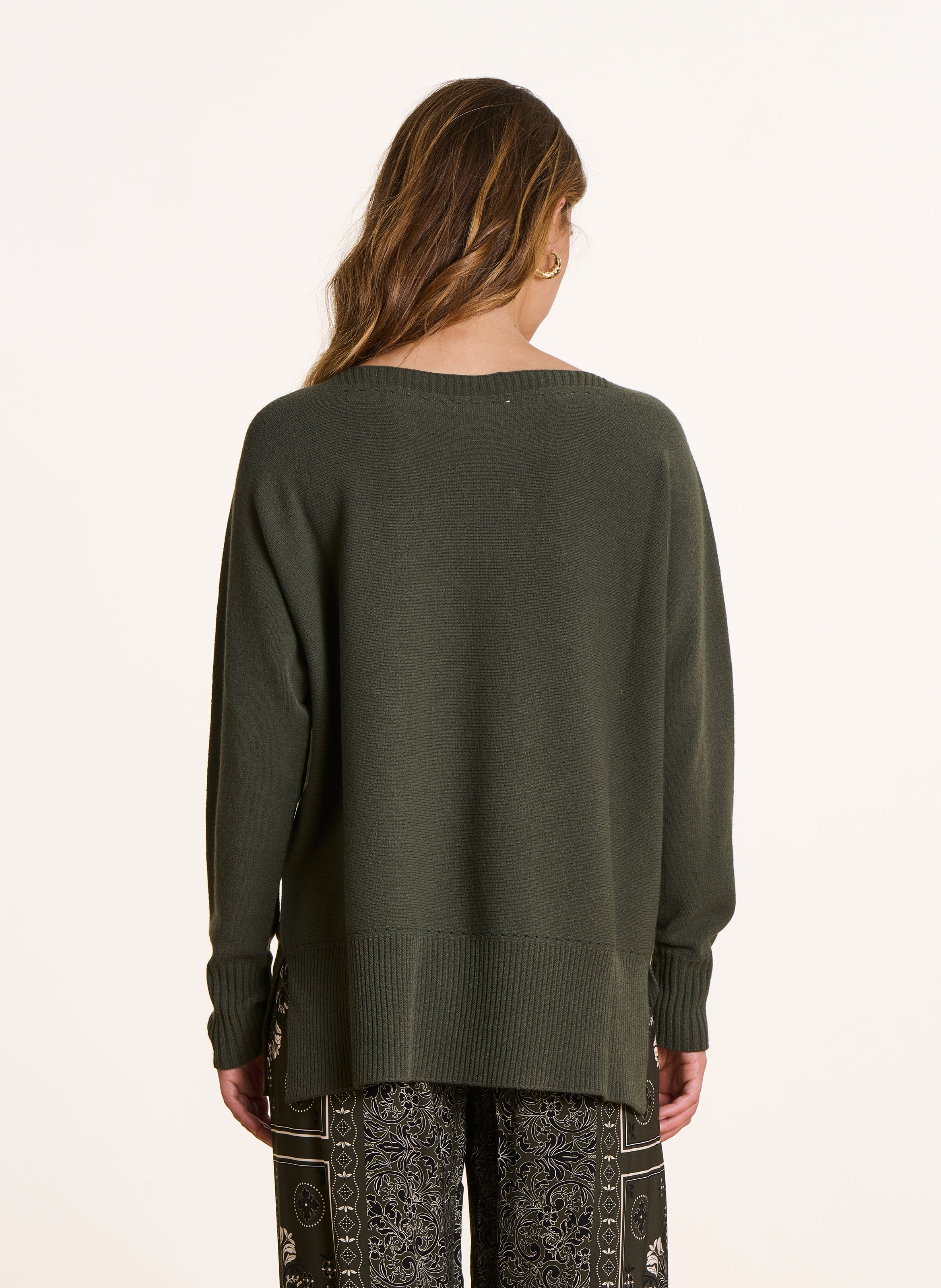Loose-fit knit sweater with boat neck LA FEE MARABOUTEE Green