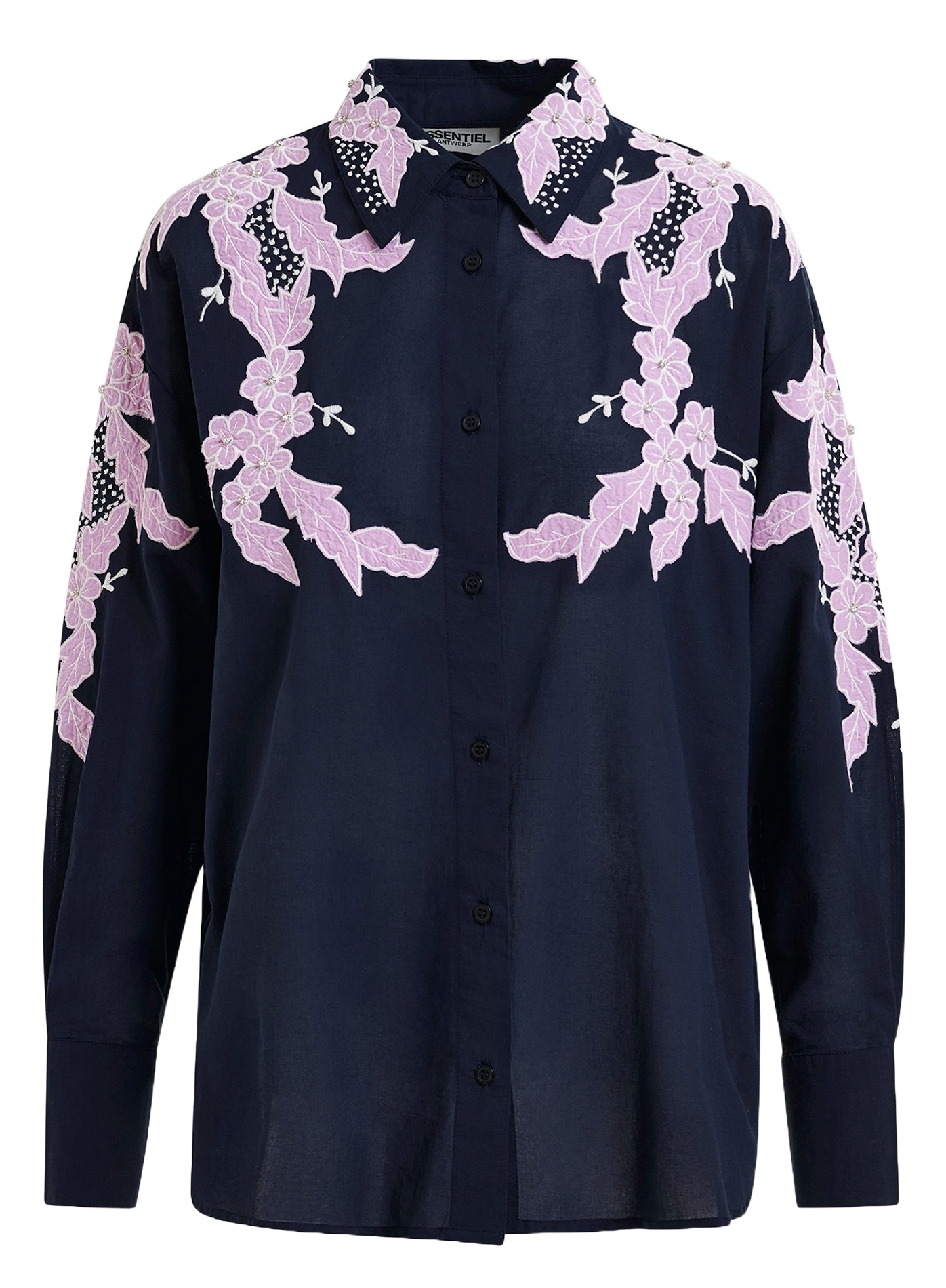 Oversized shirt with flower embroidery ESSENTIEL ANTWERP Blue