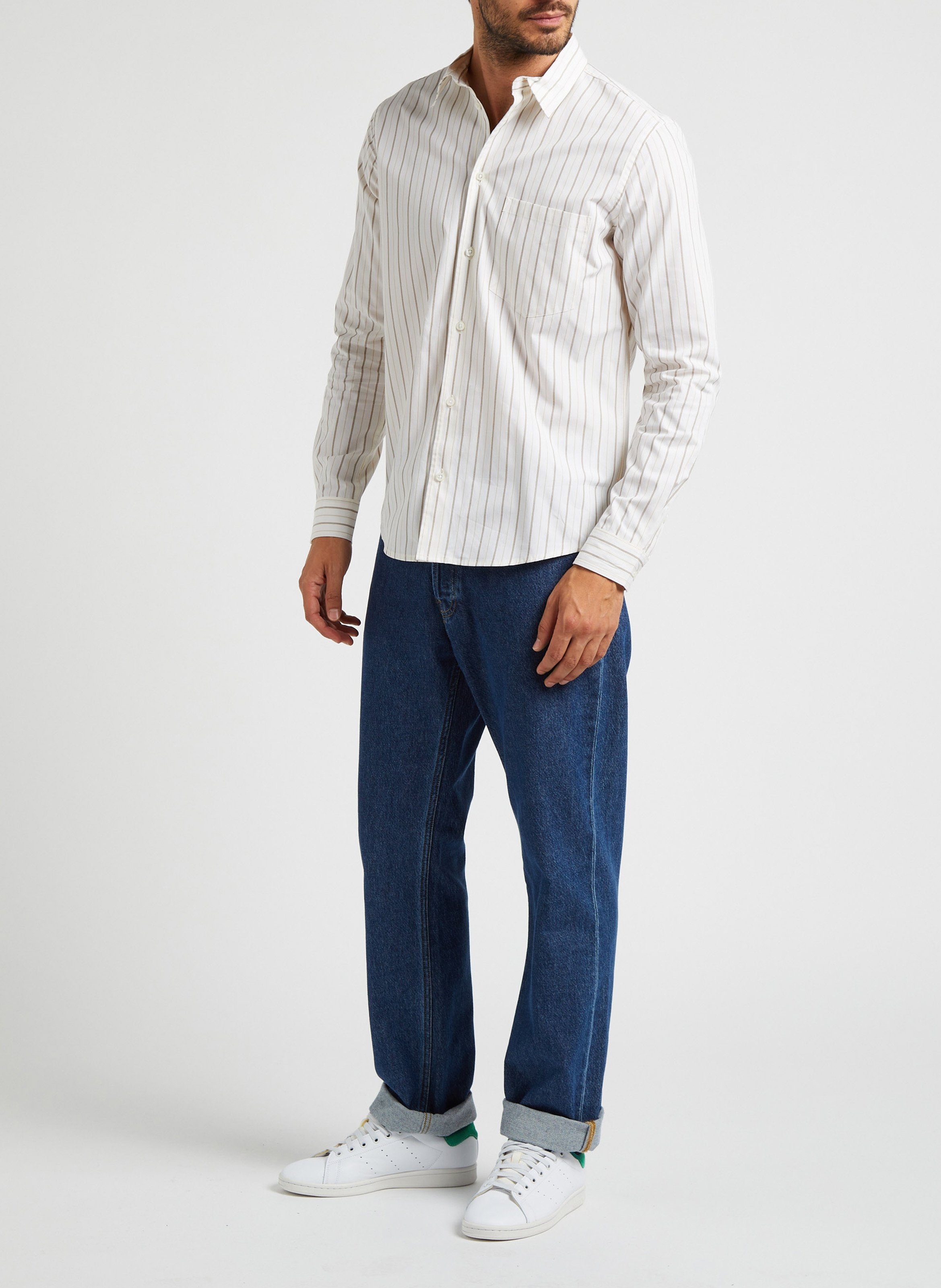 Chemise col classique à rayures en coton bio SAMSOE SAMSOE Blanc