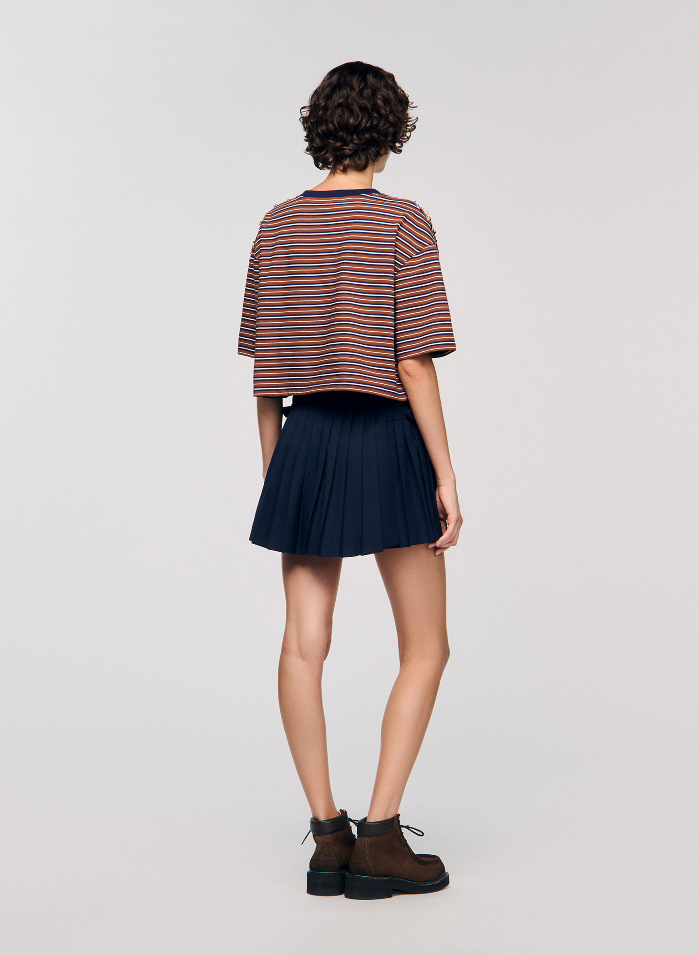 Tee-shirt ample col rond en coton SANDRO Marron