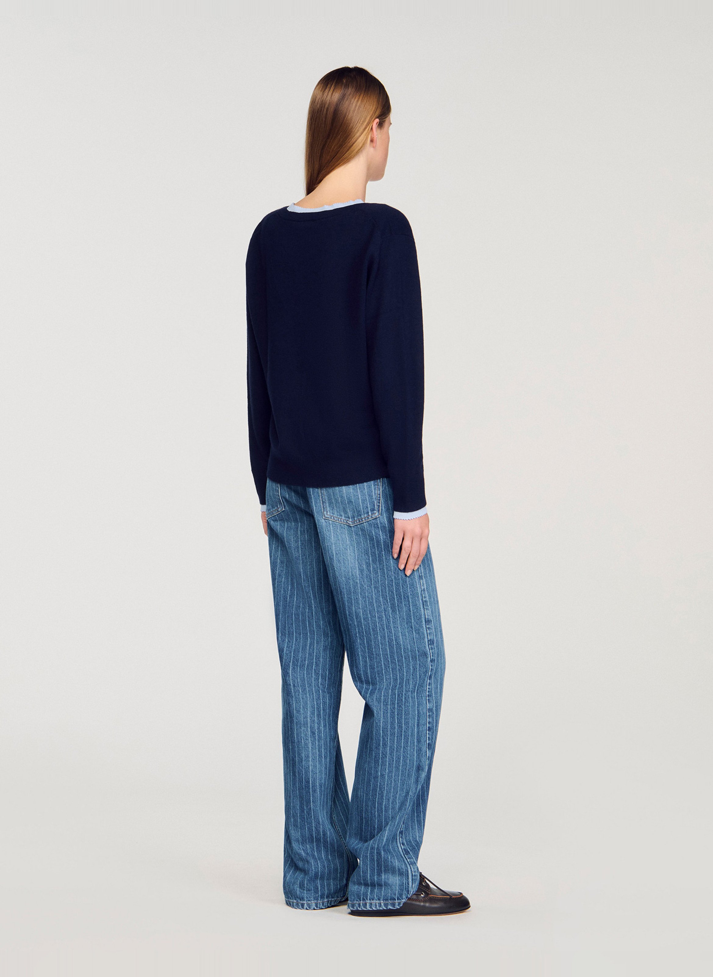 Pull oversize col V en laine et cachemire SANDRO Bleu