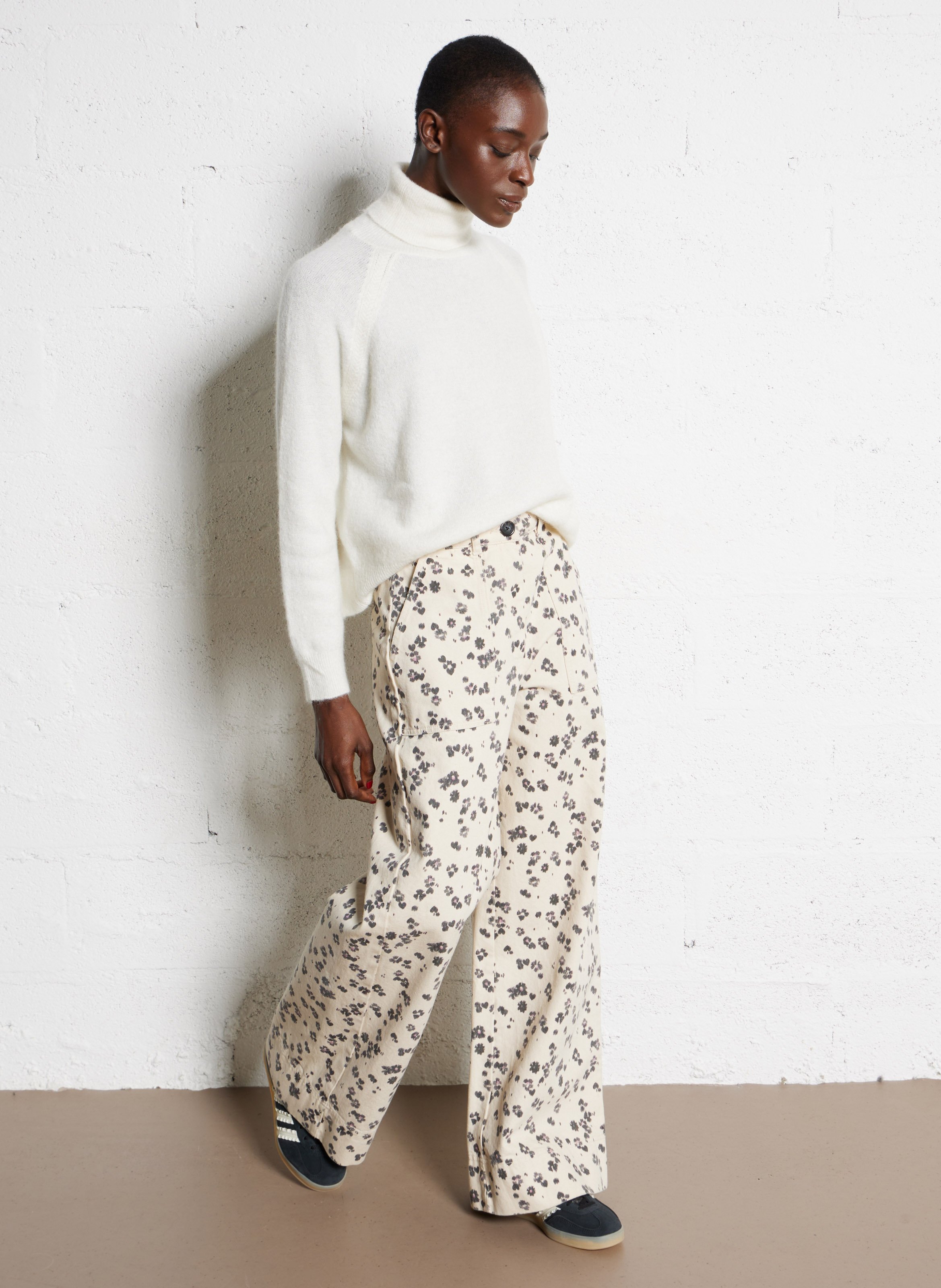 Jean taille haute à motifs DES PETITS HAUTS Blanc