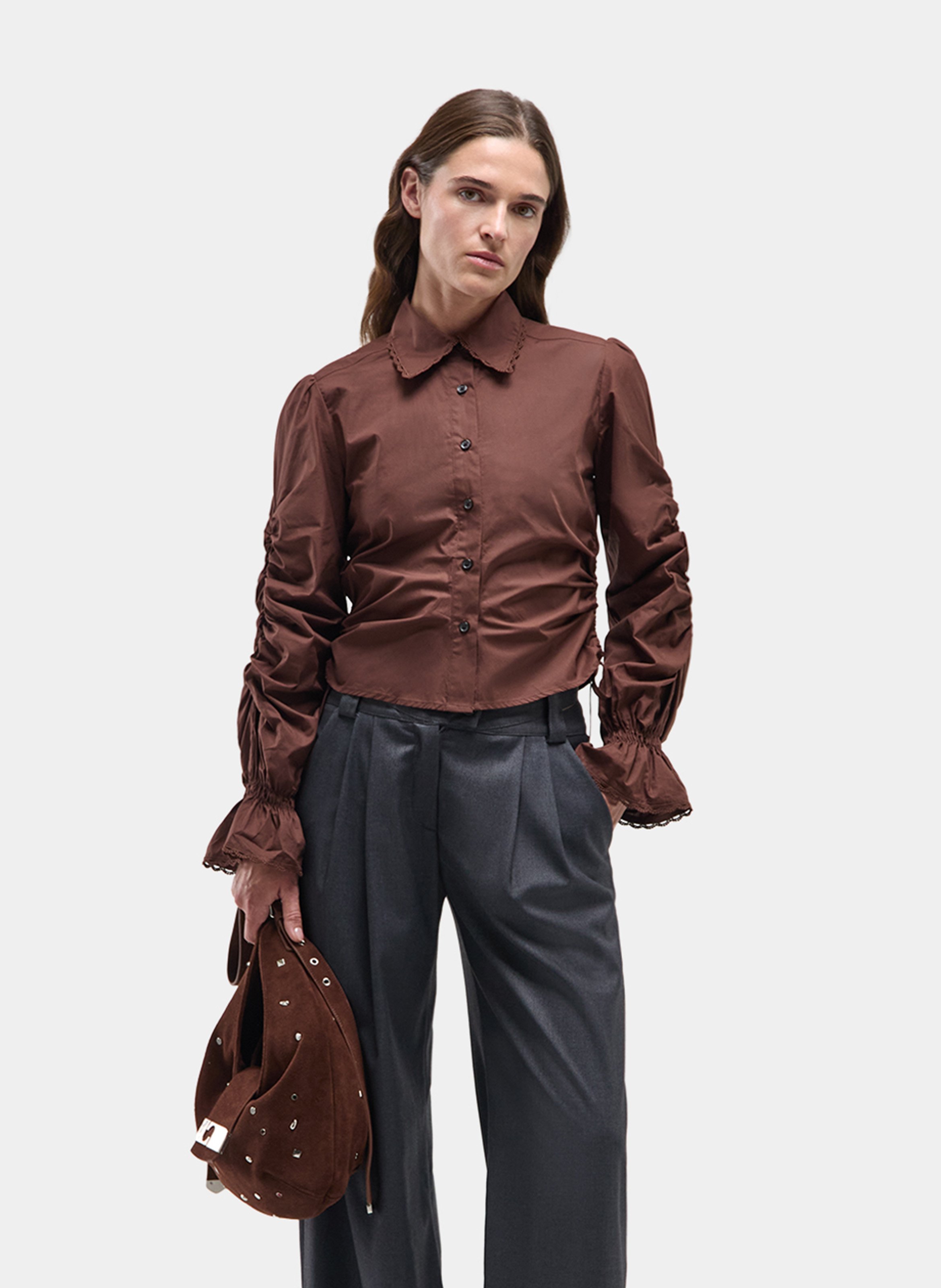 Chemise col classique manches contrastantes en coton LAAGAM Brown