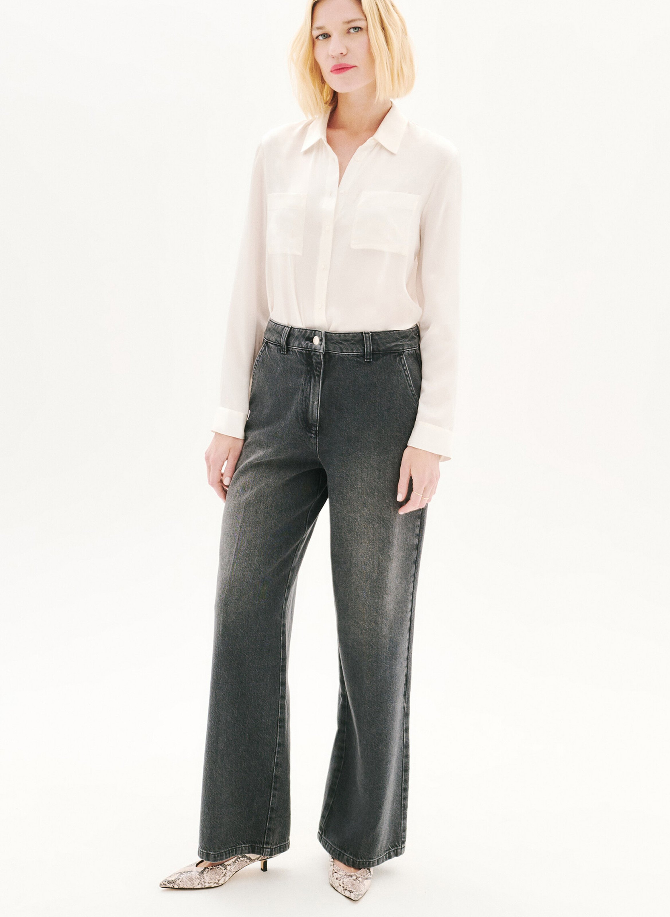 Cotton-blend wide-leg jeans CAROLL Grey