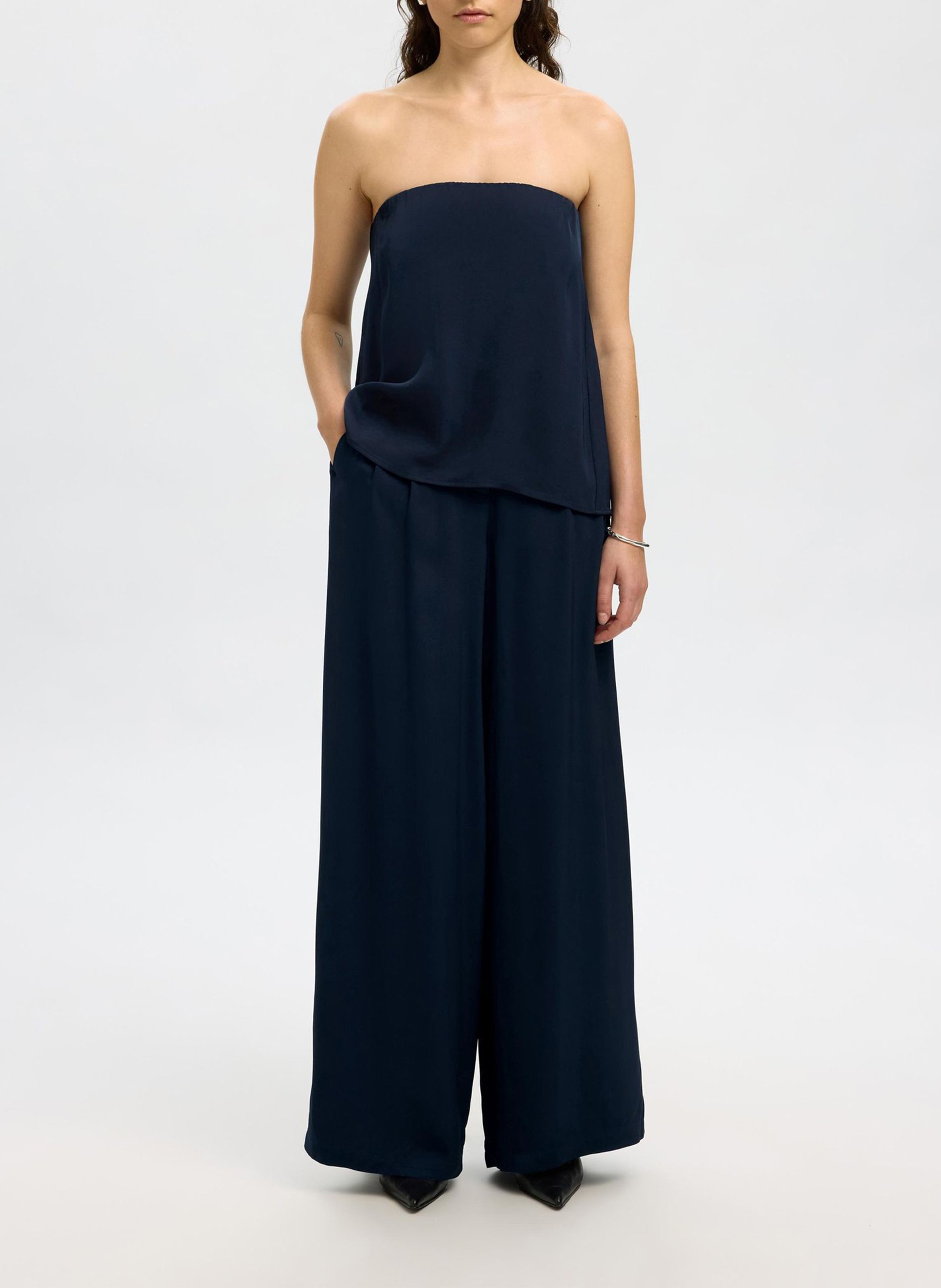 Pantalon large taille haute SELECTED Bleu