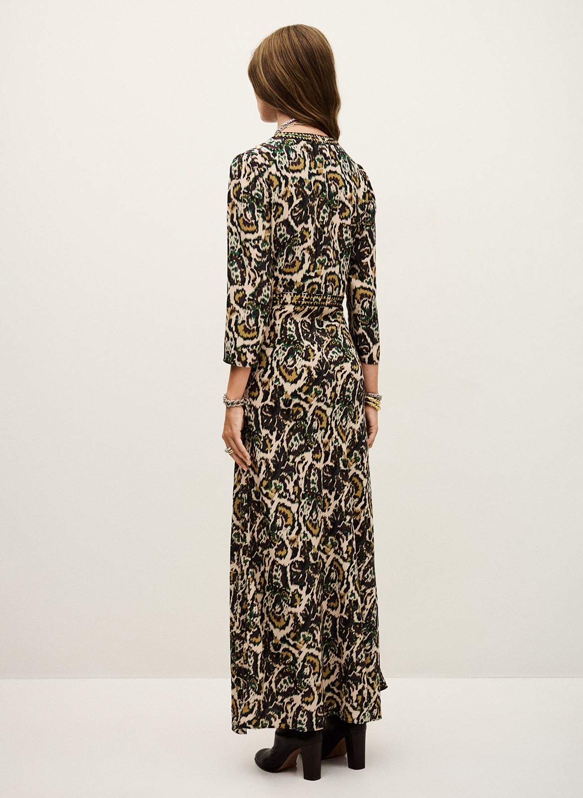 Robe longue col V imprimée BA&SH Beige