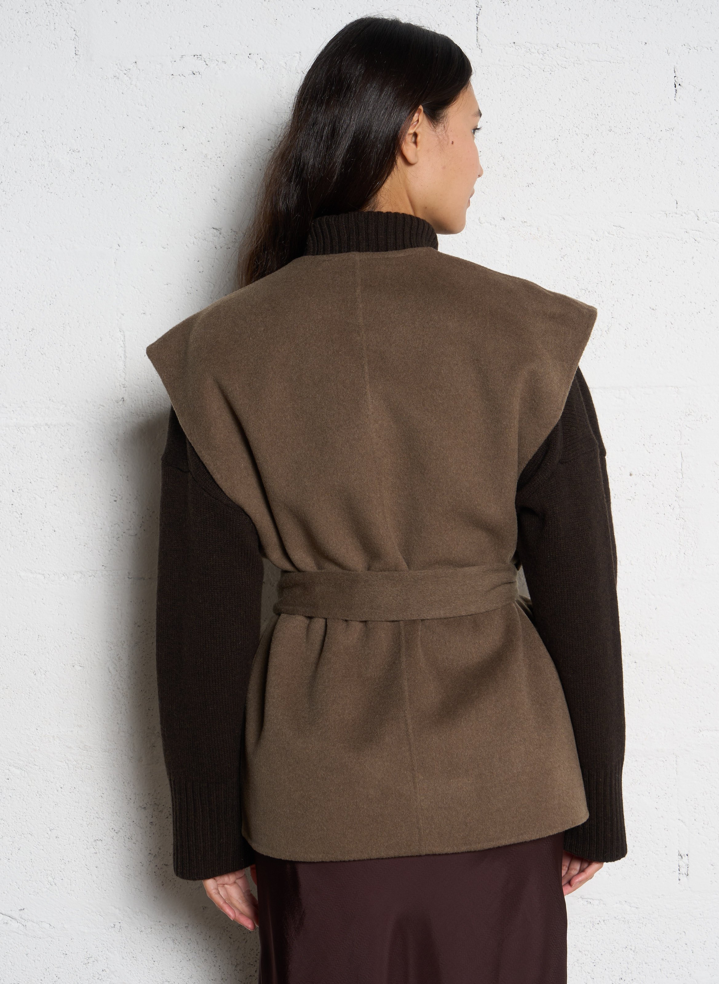 Oversized V-neck wool blend jacket SOEUR Beige