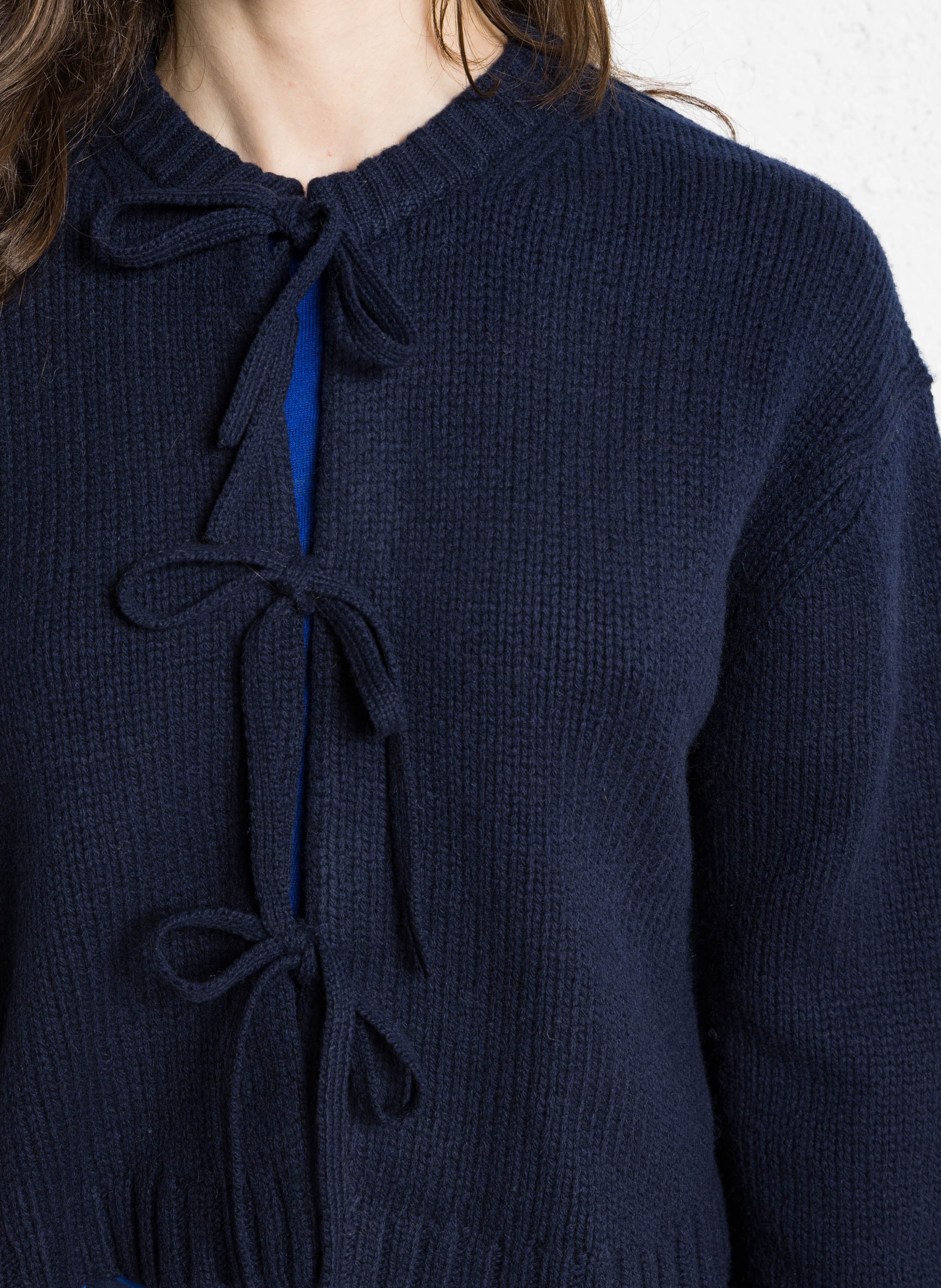 Gilet col rond en laine THE TINY BIG SISTER Bleu