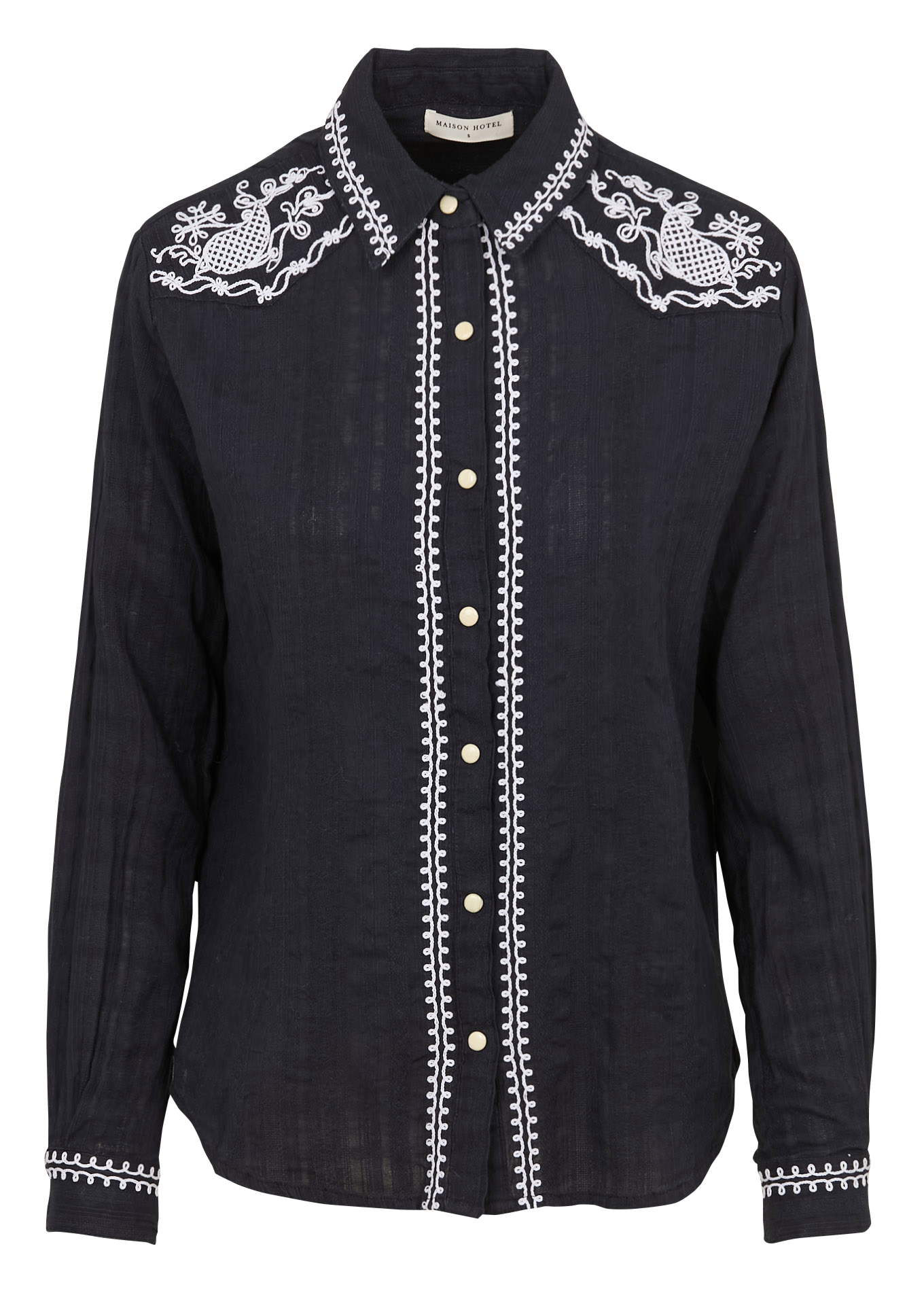 Straight embroidered cotton shirt MAISON HOTEL Black