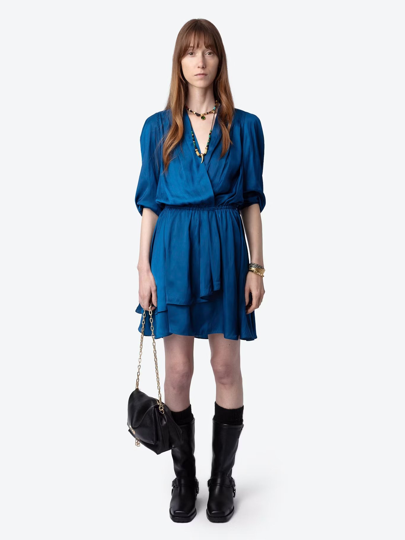 Robe courte droite col V en fibres recyclées mélangées ZADIG&VOLTAIRE Bleu