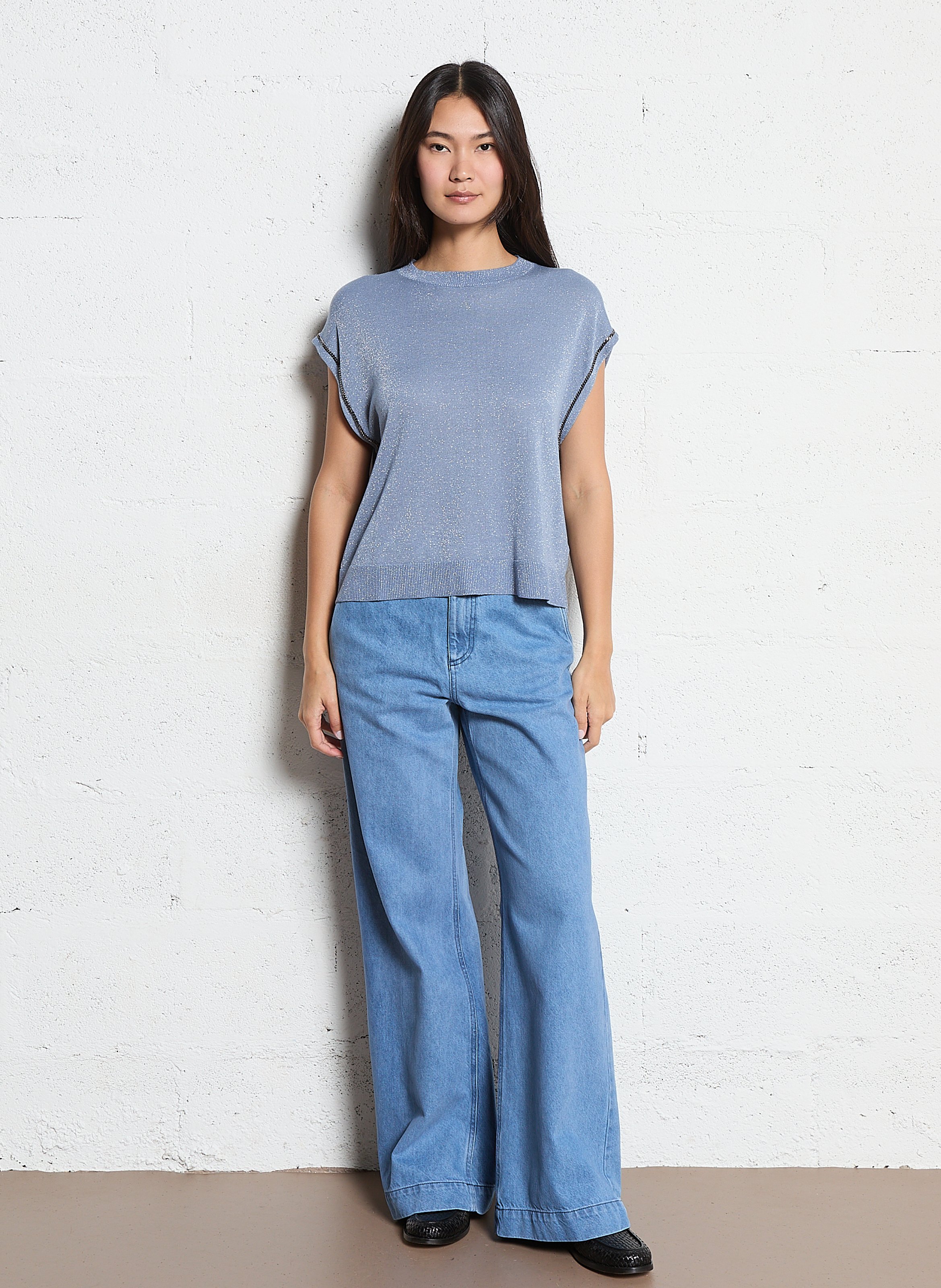 Sleeveless straight sequin top IKKS Blue