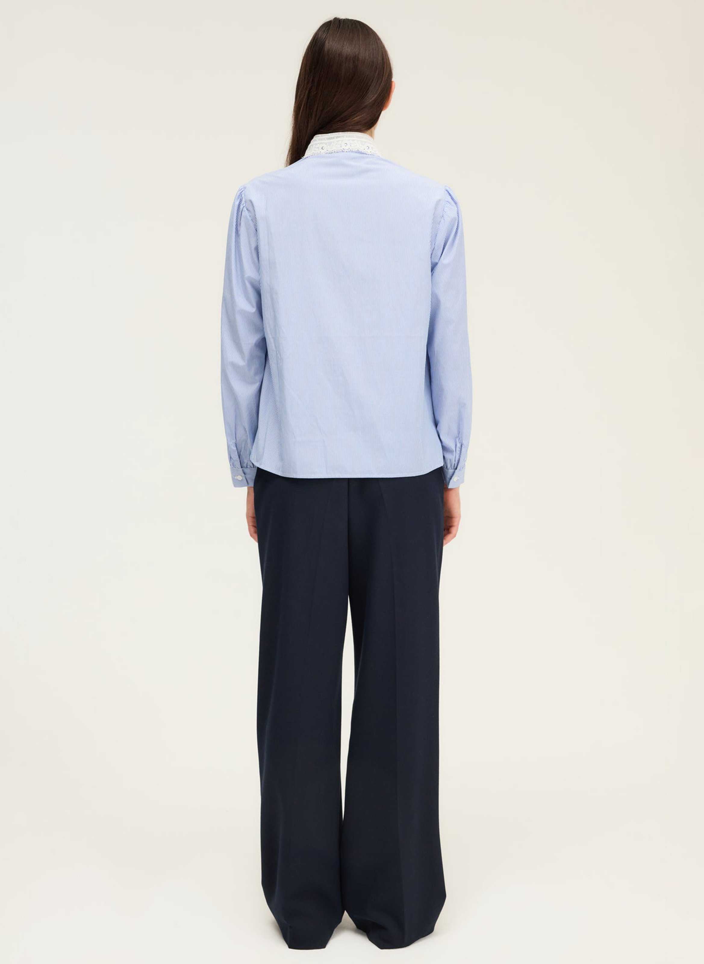 Striped cotton shirt with lace collar PABLO Blue