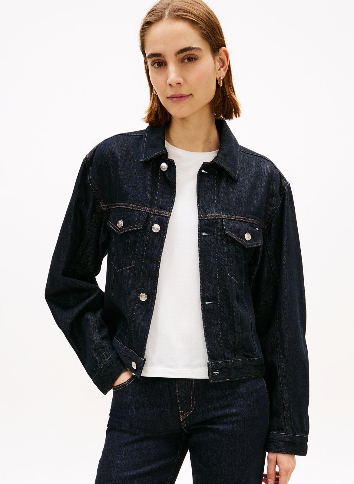 Straight cotton-blend jacket with classic collar TOMMY HILFIGER Raw denim