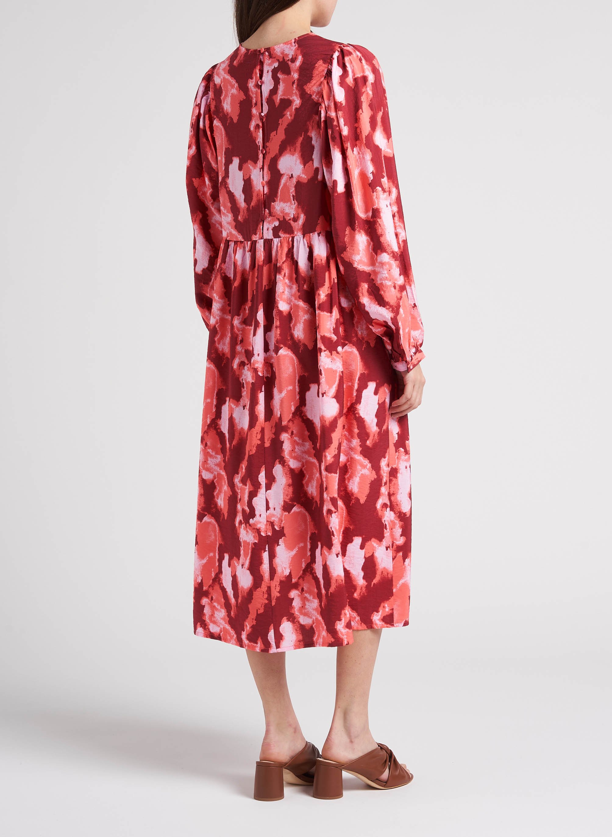 Robe midi col rond imprimée  MOSS COPENHAGEN Rouge