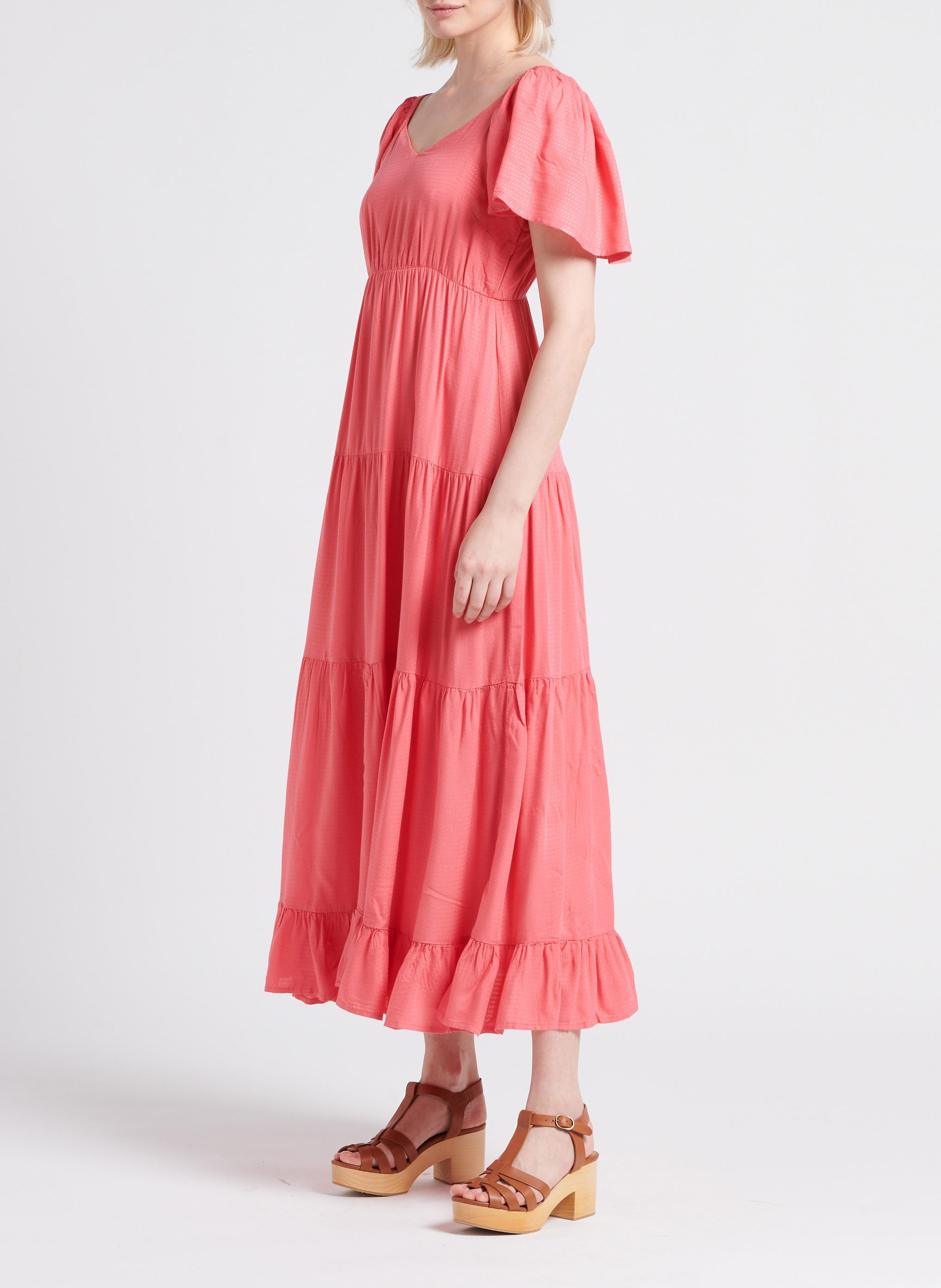 Lange jurk met V-hals YAS Roze