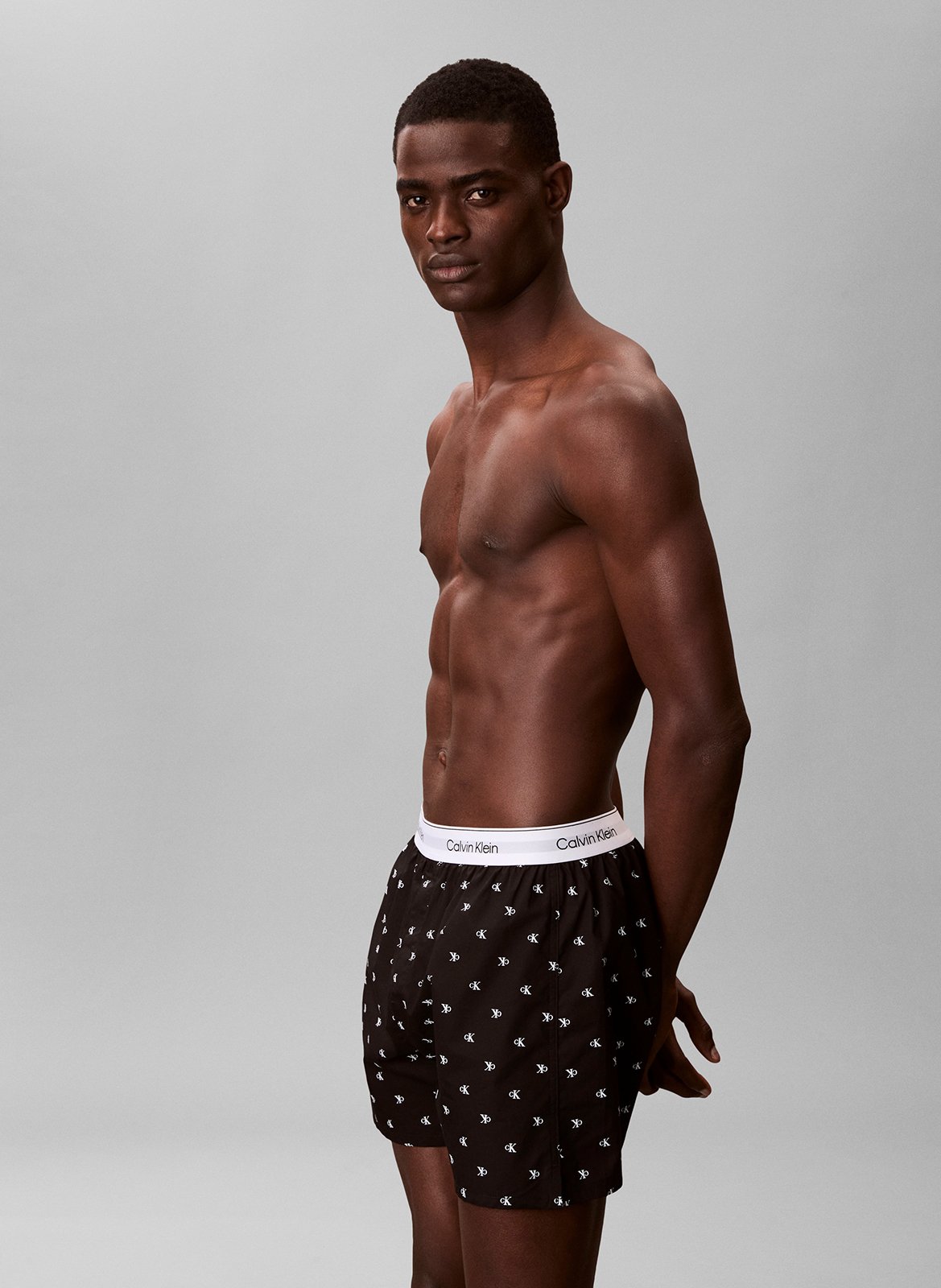 Wijde boxershort met elastische tailleband en monogrammen CALVIN KLEIN UNDERWEAR Zwart