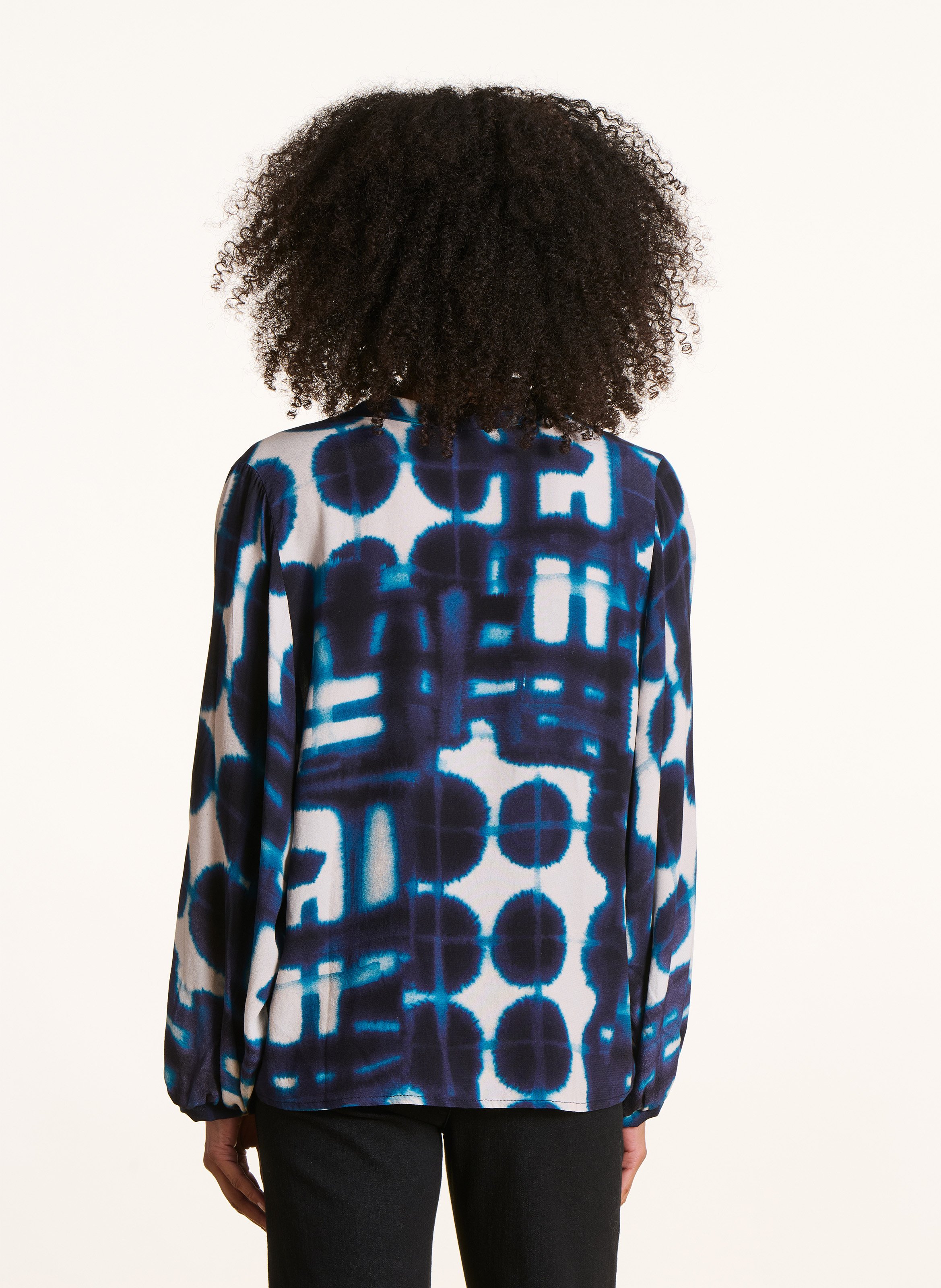 Blouse oversize col tunisien imprimé LA FEE MARABOUTEE Bleu