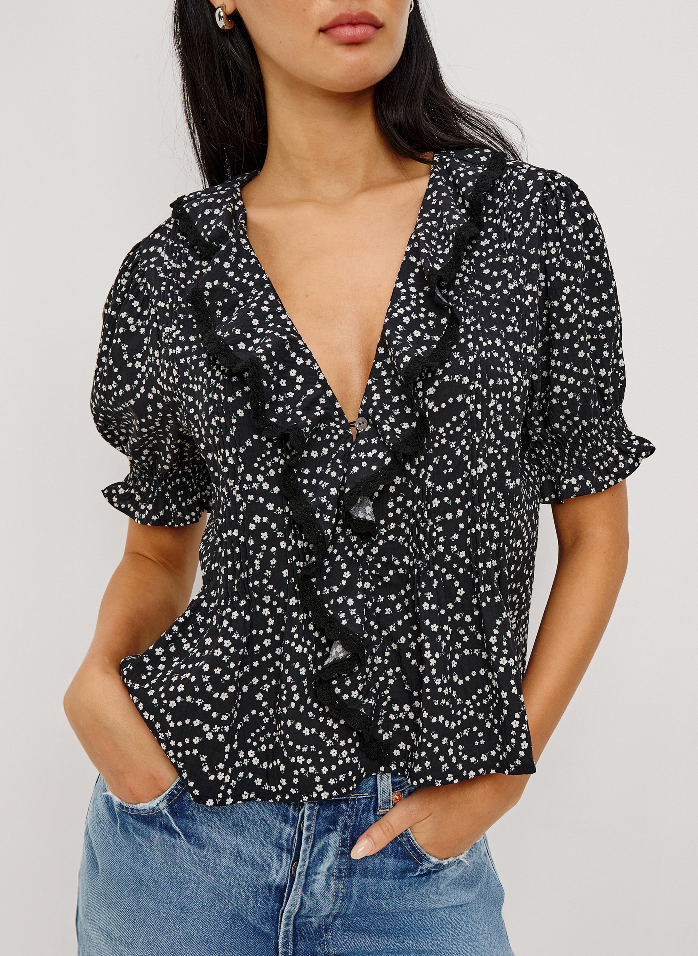 Rechte top met V-hals en print RAILS Zwart