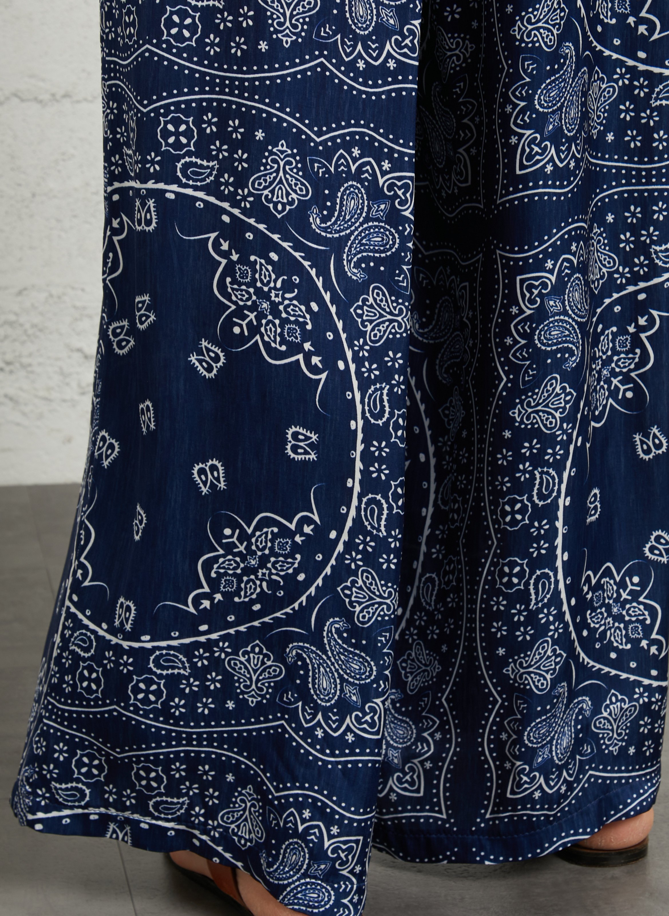 Wide leg satin printed cashmere trousers AOKYANOS Blue