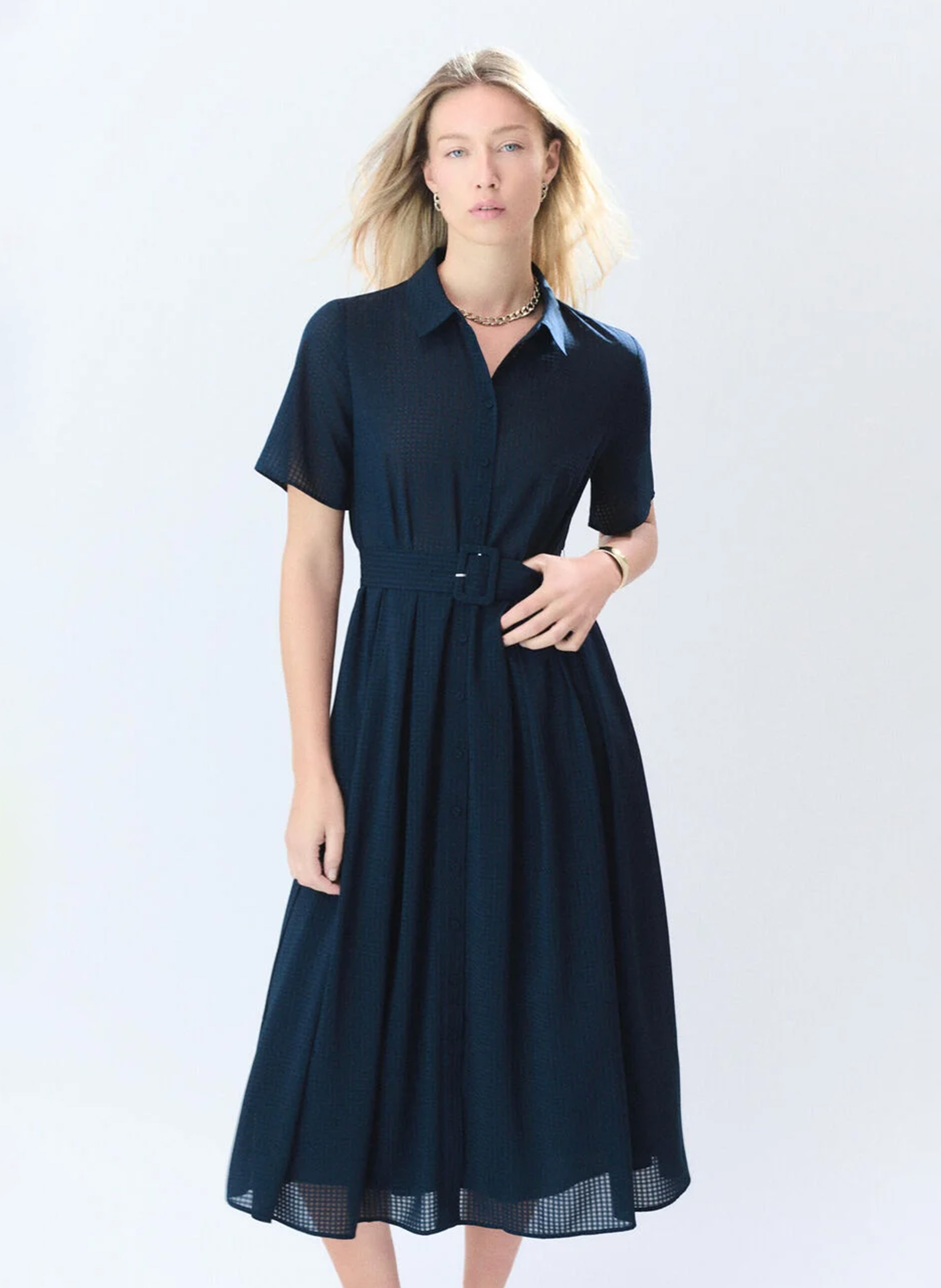 Robe longue col classique CAROLL Bleu