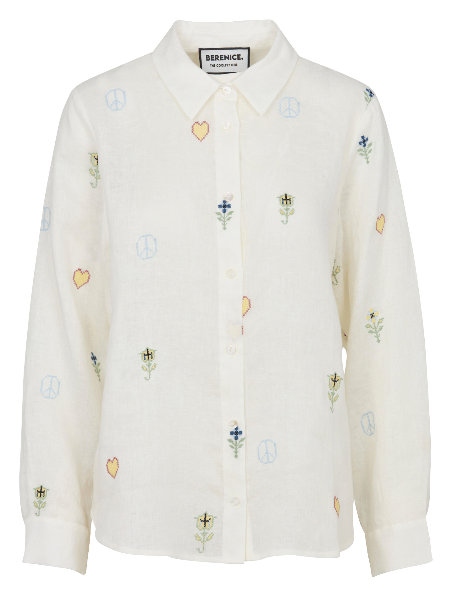 Checked linen shirt with classic collar BERENICE White