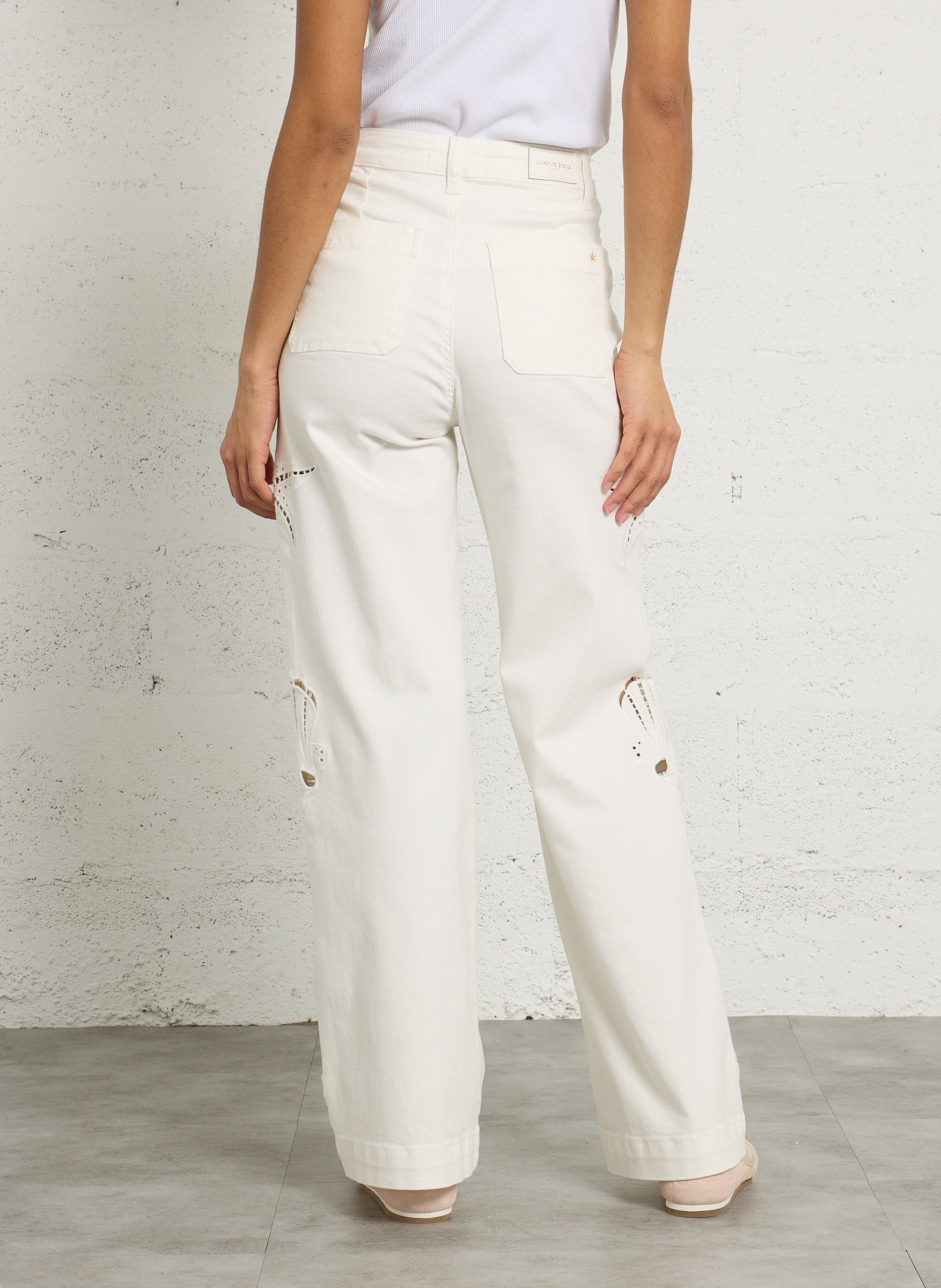 High-rise straight cotton-blend jeans LA PETITE ETOILE Beige