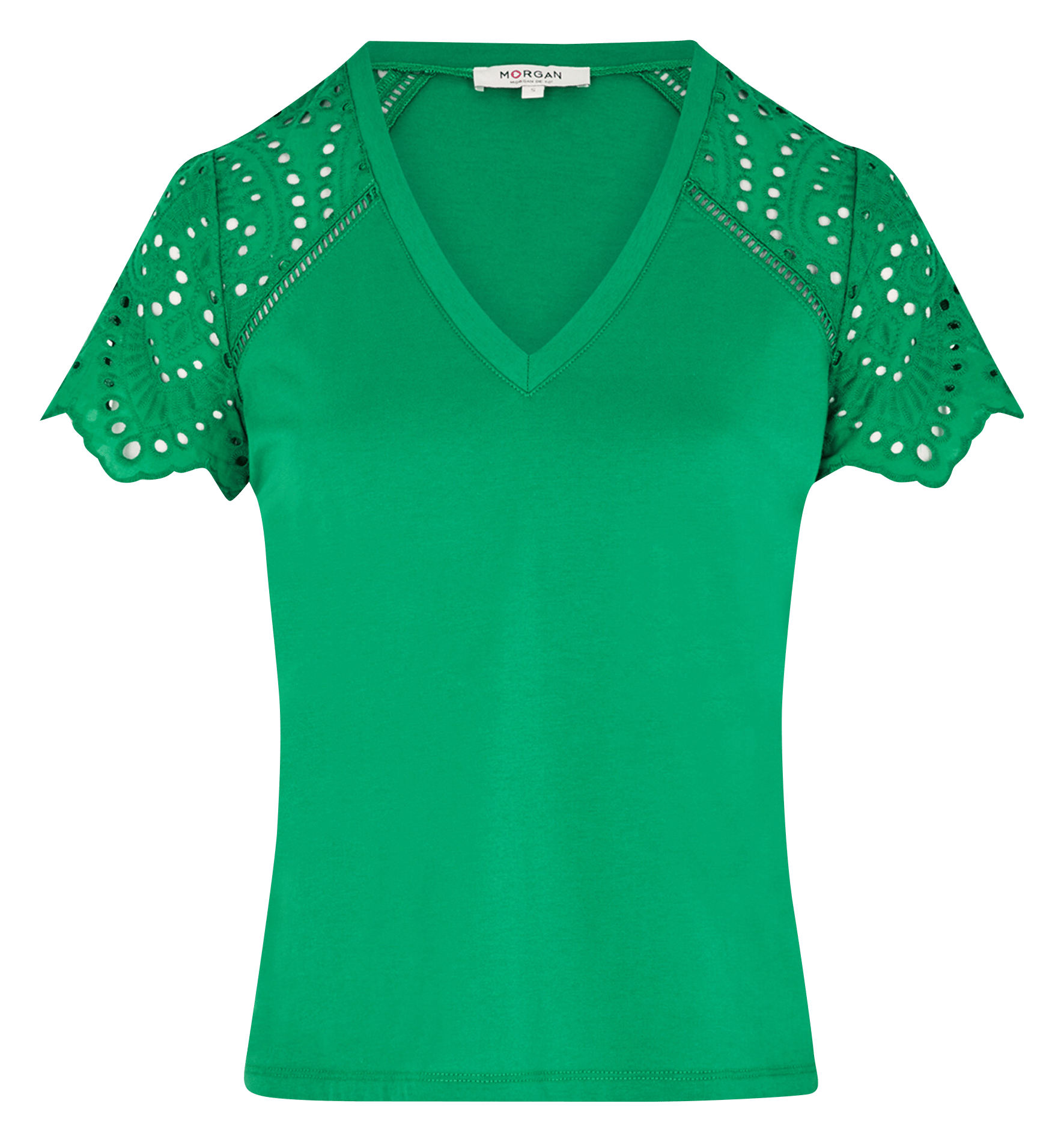 Baumwoll-T-Shirt mit U-Boot-Ausschnitt Grun