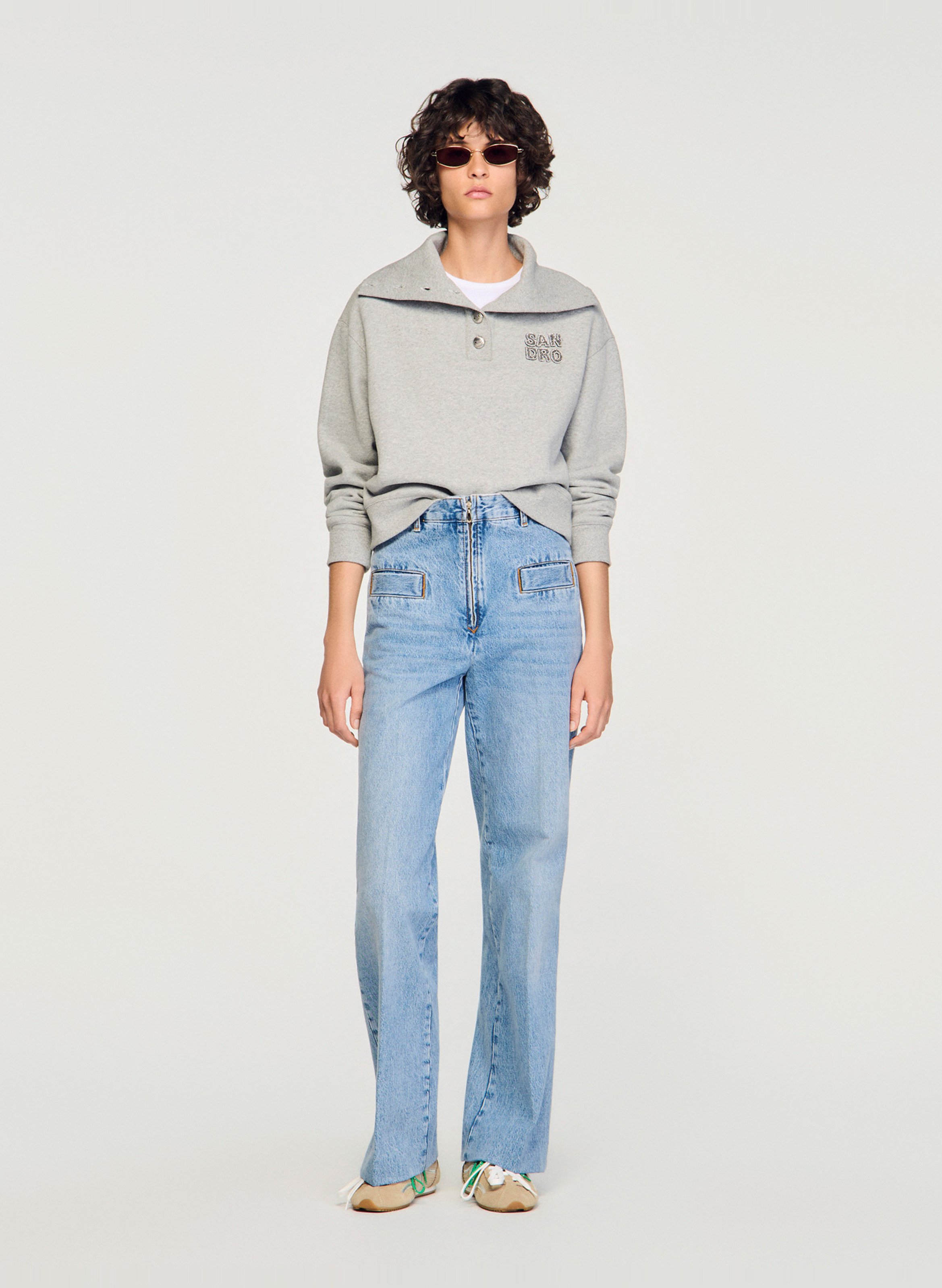 Rechte, katoenen jeans met verwassen effect SANDRO Blauw