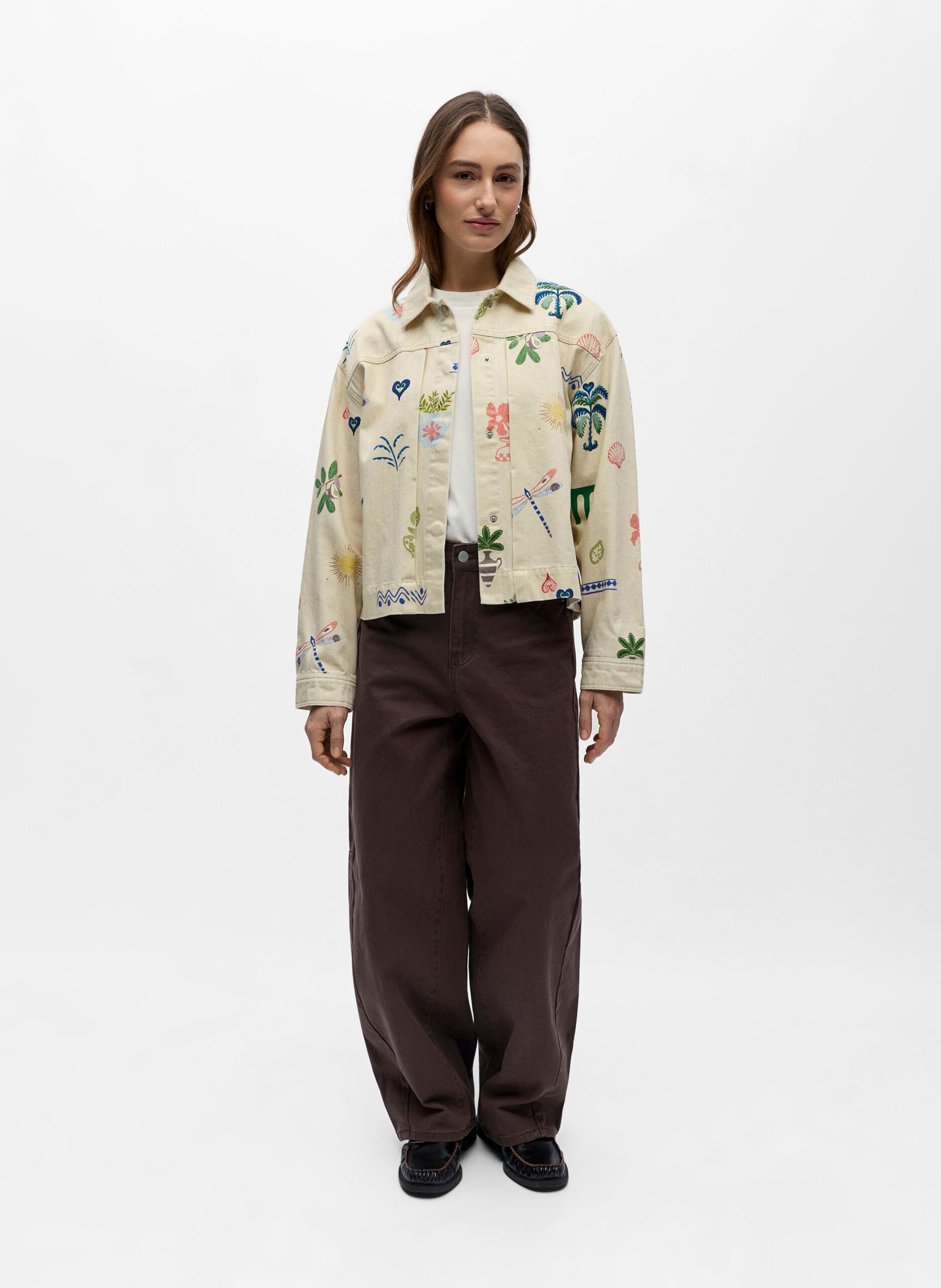 Straight jacket with classic collar in organic cotton and cotton OBJECT Brown